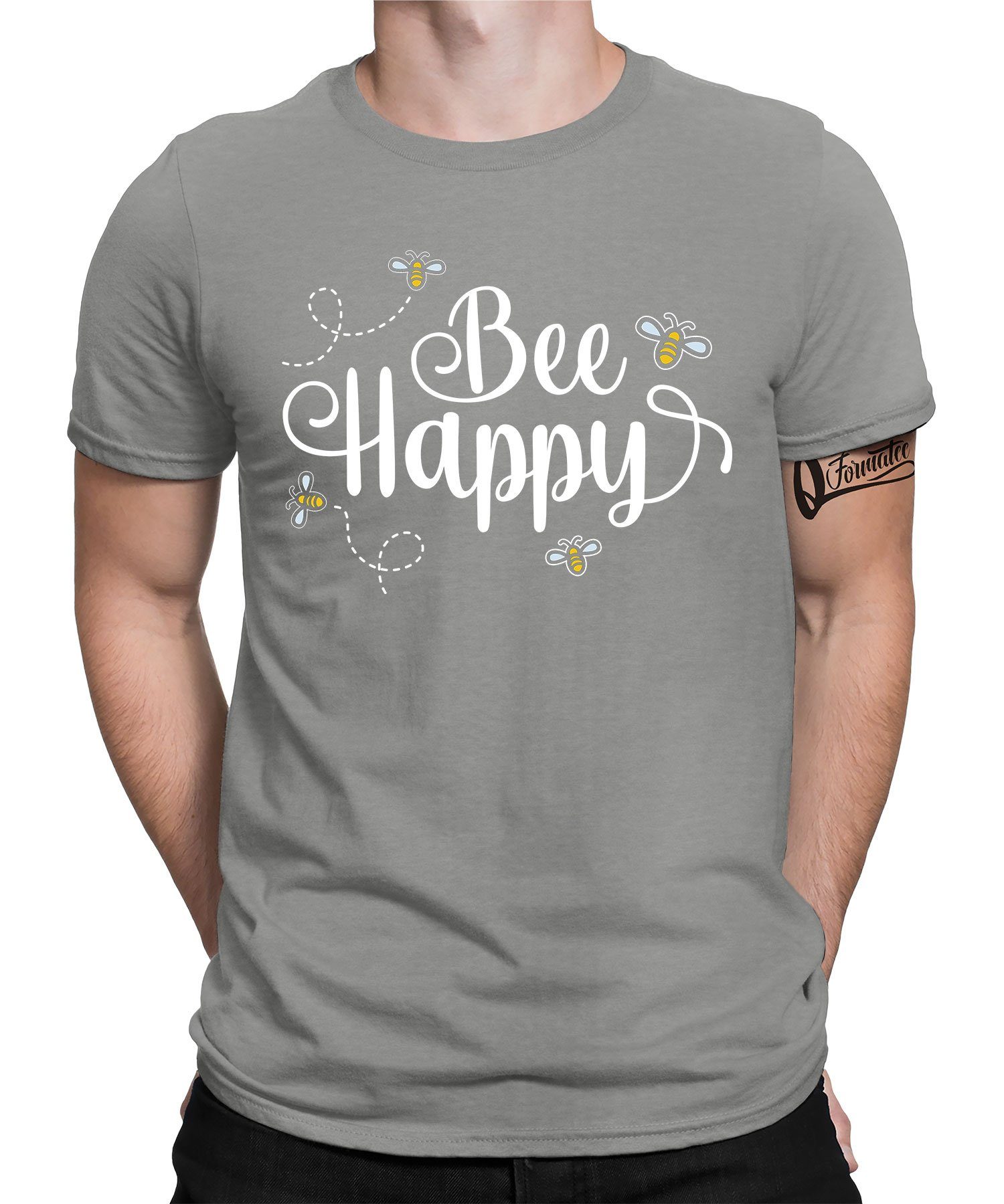 - Happy T-Shirt Heather Grau Herren Honig Formatee (1-tlg) Biene Bee Quattro Imker Kurzarmshirt