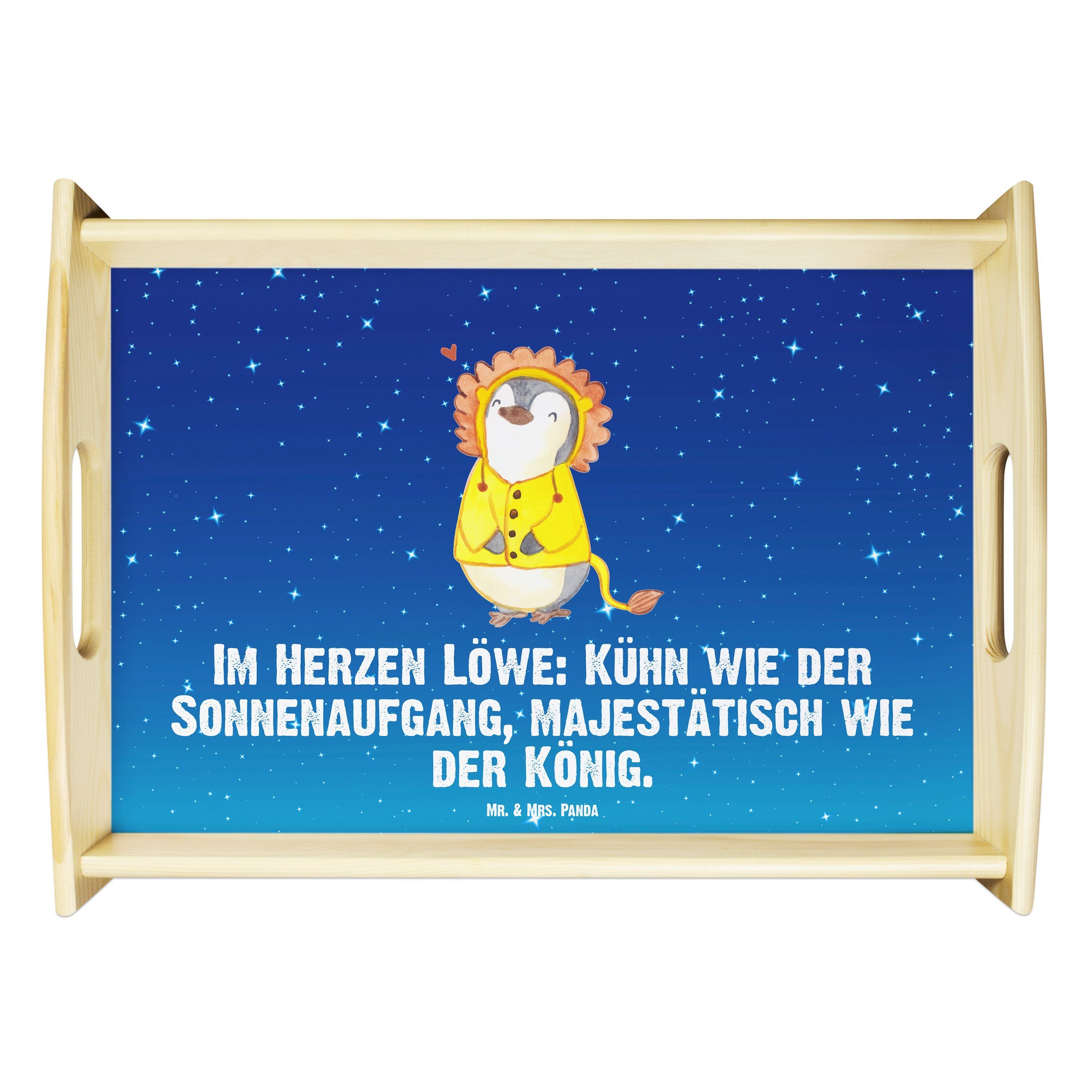 Mr. & Mrs. Panda Tablett Löwe Astrologie - Sternenhimmel Blau - Geschenk, Küchentablett, Gesch, Echtholz lasiert, (1-tlg)
