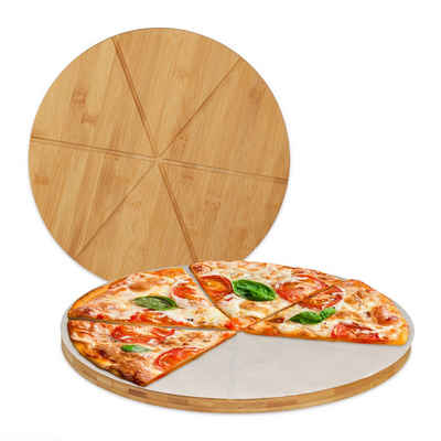 relaxdays Pizzaschneidebrett »Pizzabrett Bambus 2er Set mit Backpapier«, Bambus