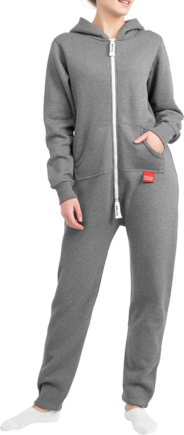 Basisstoff Jumpsuit Damen Jumpsuit Overall Onesie Einteiler Hausanzug Baumwolle