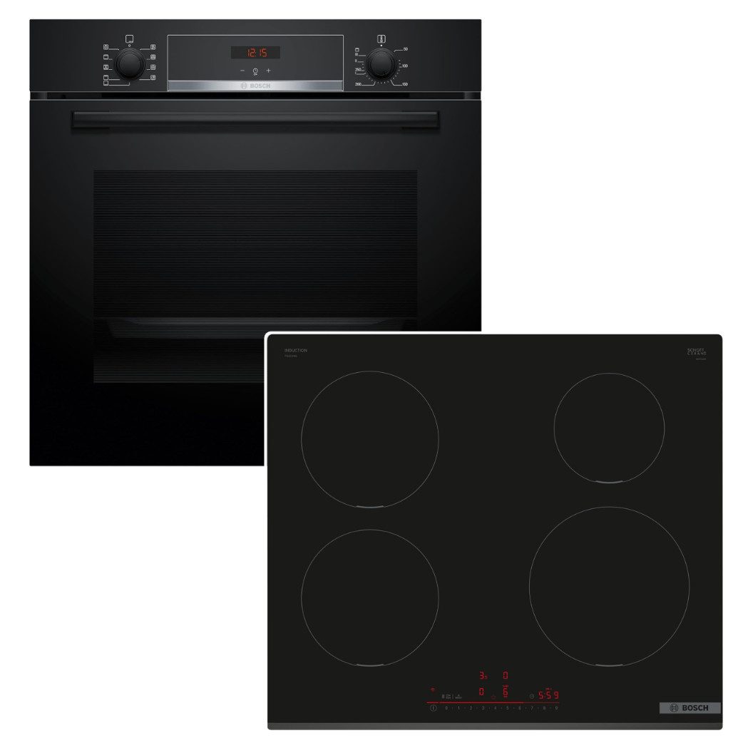 BOSCH Backofen-Set 3D Heißluft Hydrolyse + Induktionskochfeld PowerBoost Home Connect, Hydrolyse