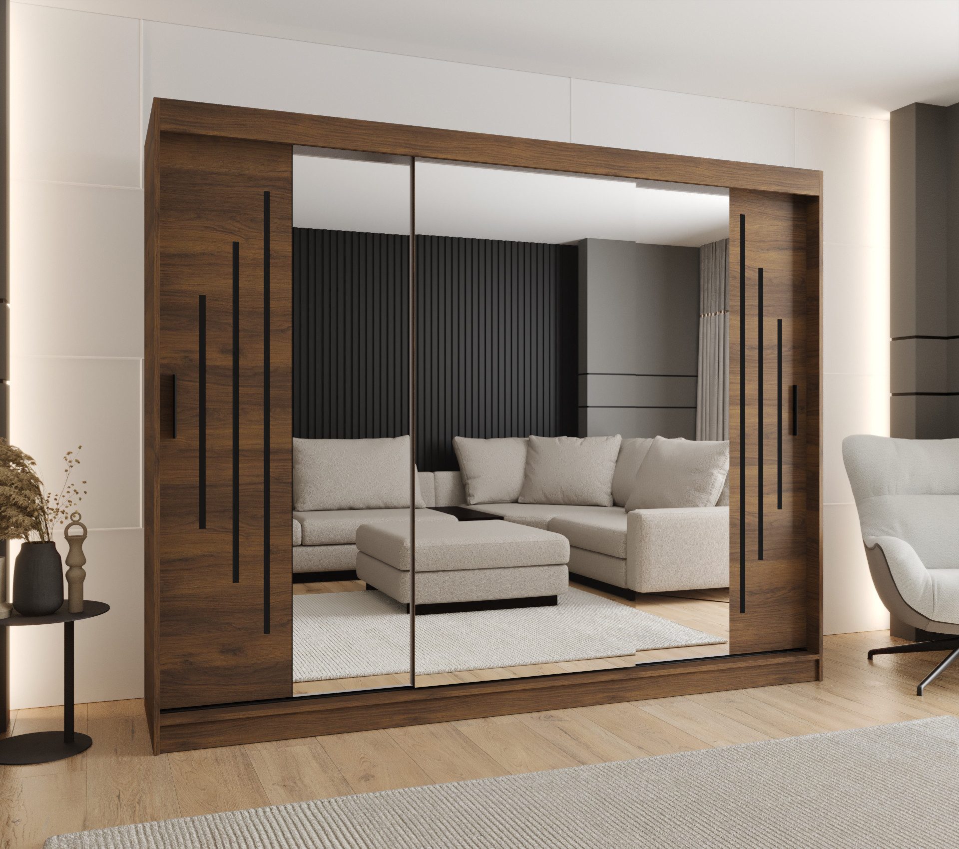 ABIKS MÖBEL Schwebetürenschrank RUBINO Y 250 Schlafzimmerschrank mit Schiebetüren Kleiderstange Regale – Bild 3 von 5
