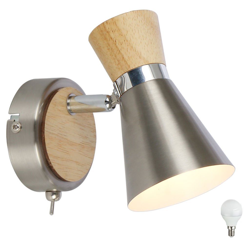 LED Holz Wohn Lese Schalter Warmweiß, etc-shop Lampe Strahler Wand Spot inklusive, im- Zimmer Wandleuchte, beweglich Leuchtmittel
