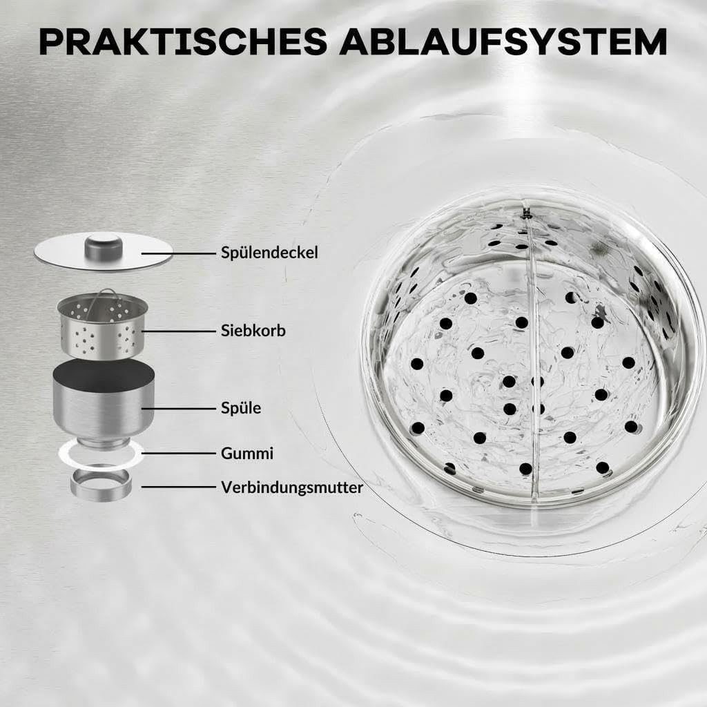 GarveeMore Küchenspüle Freistehende 1 Becken,71x51x86cm Gewerbliche Edelstahl Spülbecken, Edelstahl Spültisch Mit Wasserhahn Kalt Und Warmwasserschläuchen – Bild 4 von 5