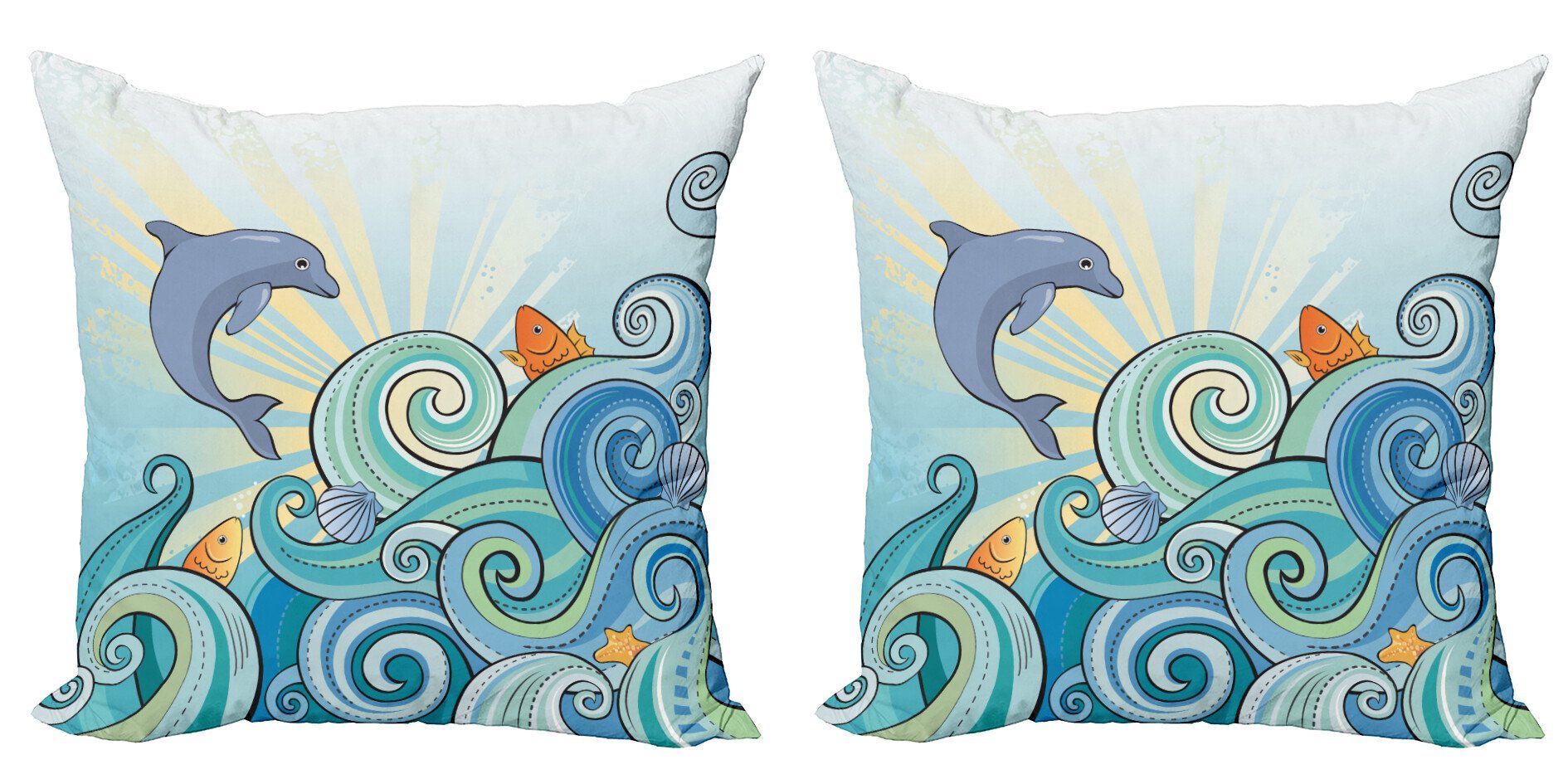 Kissenbezüge Modern Accent Doppelseitiger Digitaldruck, Abakuhaus (2 Stück), Kids Cartoon Delphin-Ozean