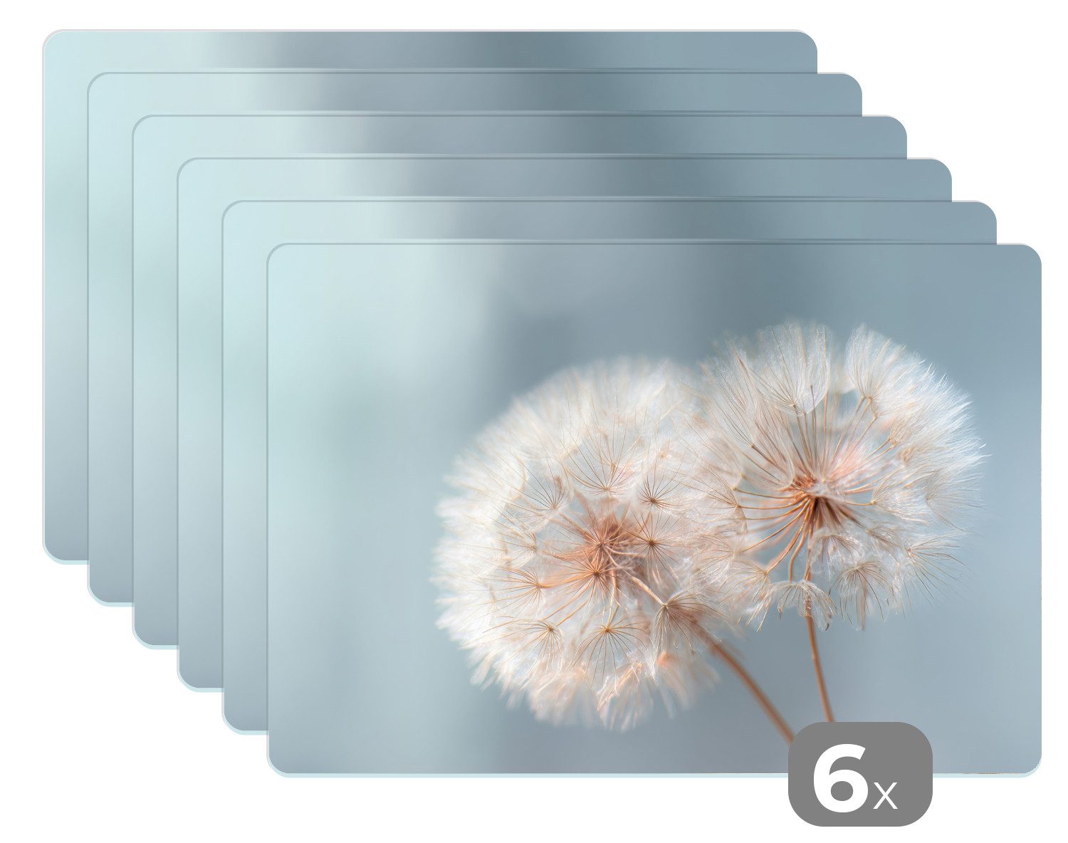 MuchoWow Platzset Pusteblumen - Flauschig - Weiß, (6-St), Platzsets, Tischset, Abwaschbar, Tischsets, Platzdeckchen