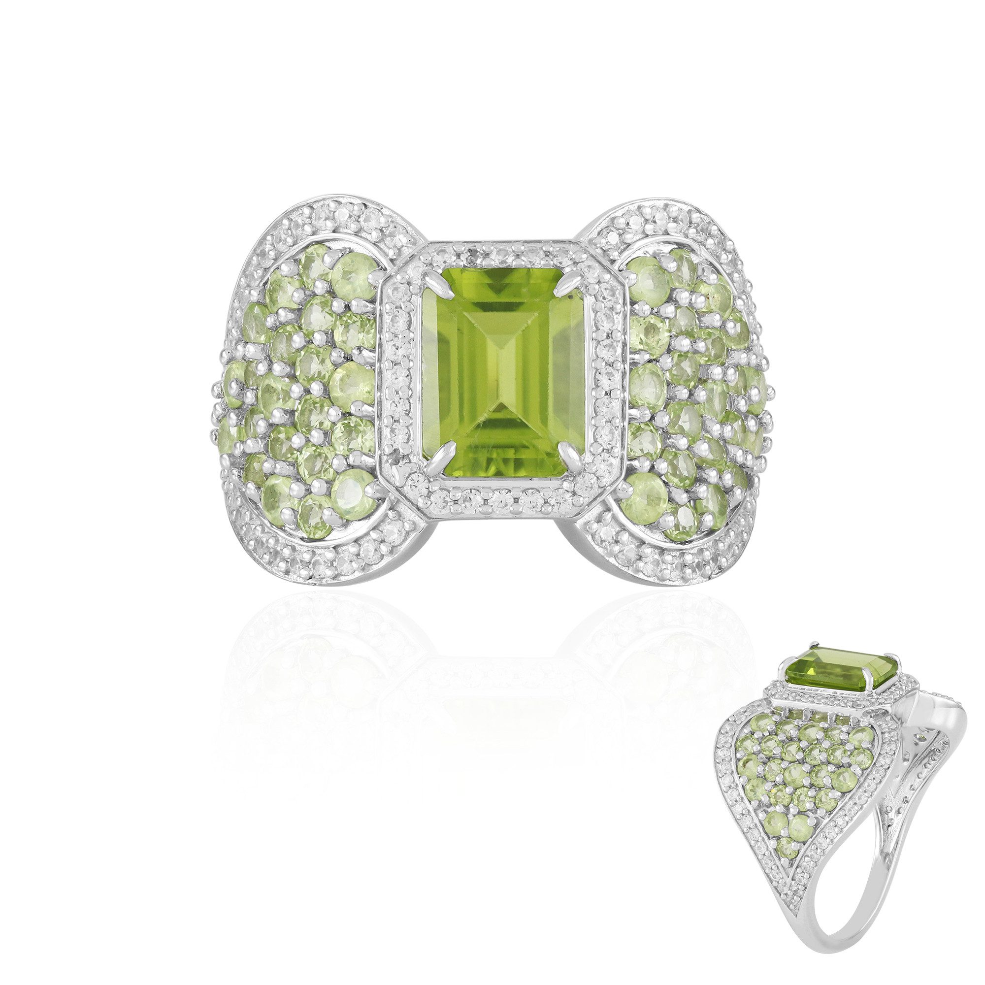 Cavill Silberring Achteckiger Peridot-Silberring, platiniert (1-tlg)