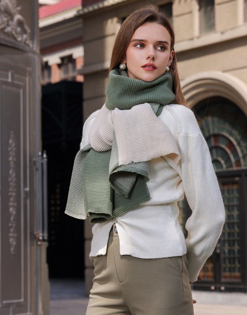 green feine Frauen Schal zweiseitige in Schal,XL Halstuch Qualität, Modeschal für Linie,Damen Geschenk Poncho Damen XDeer Winter Farben verschiedenen