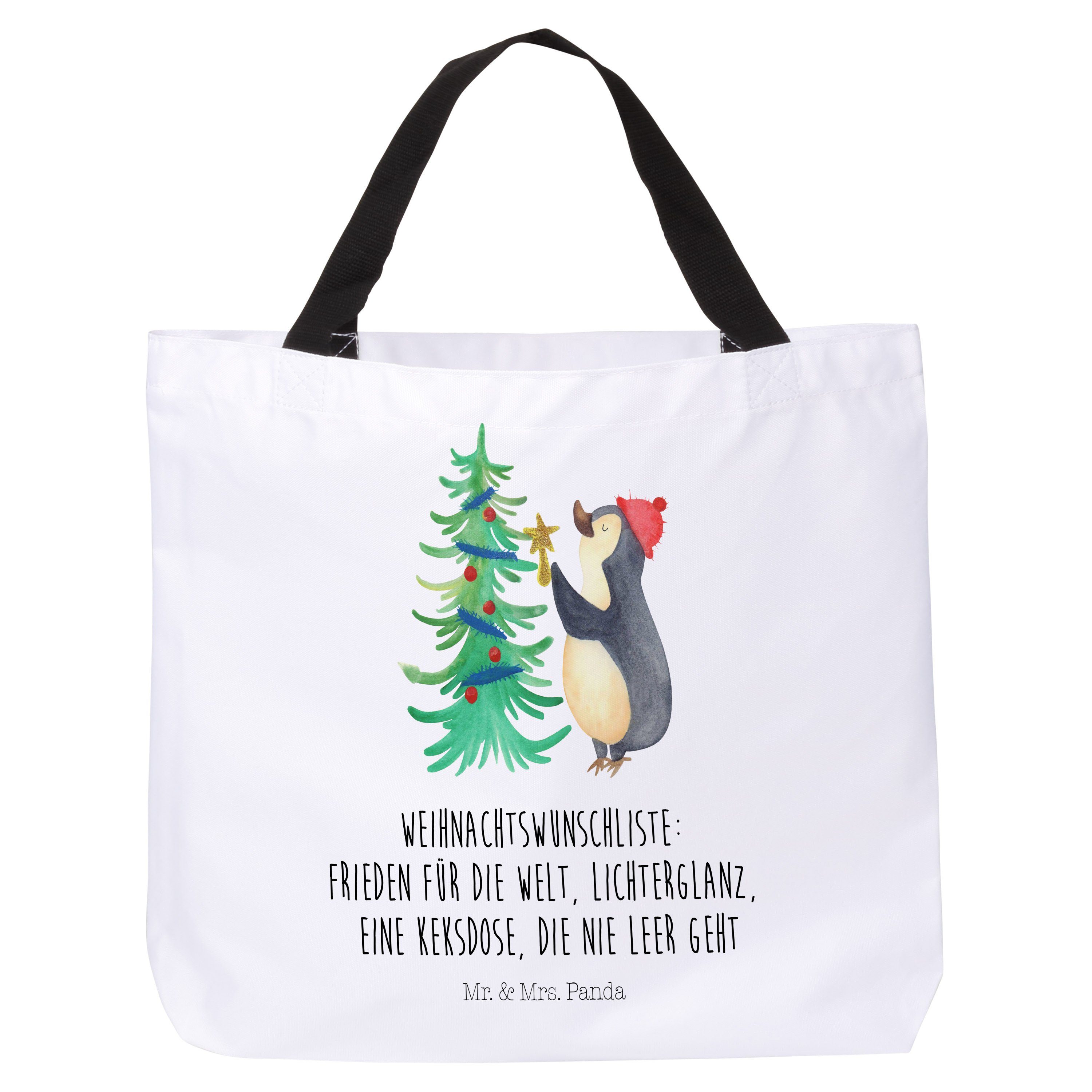 Mr. & Mrs. Panda Shopper Pinguin Weihnachtsbaum - Weiß - Geschenk, Shopper, Freizeittasche, Sc (1-tlg)