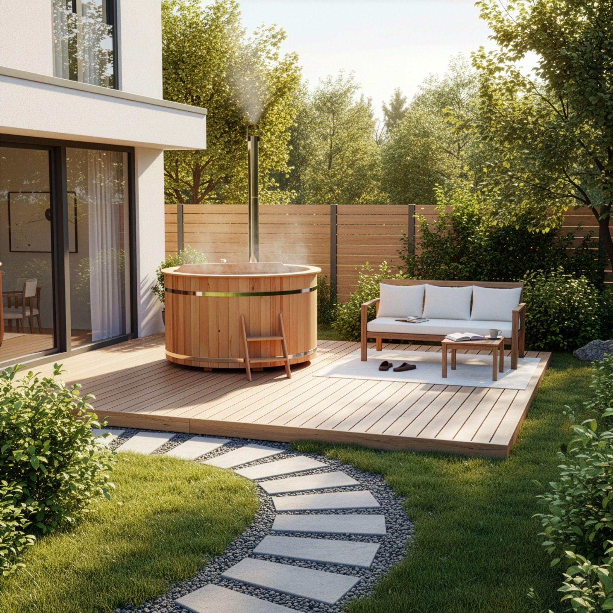 FinnTherm Badebottich Badefass Bergen, für 4 Personen, in Naturbelassen
