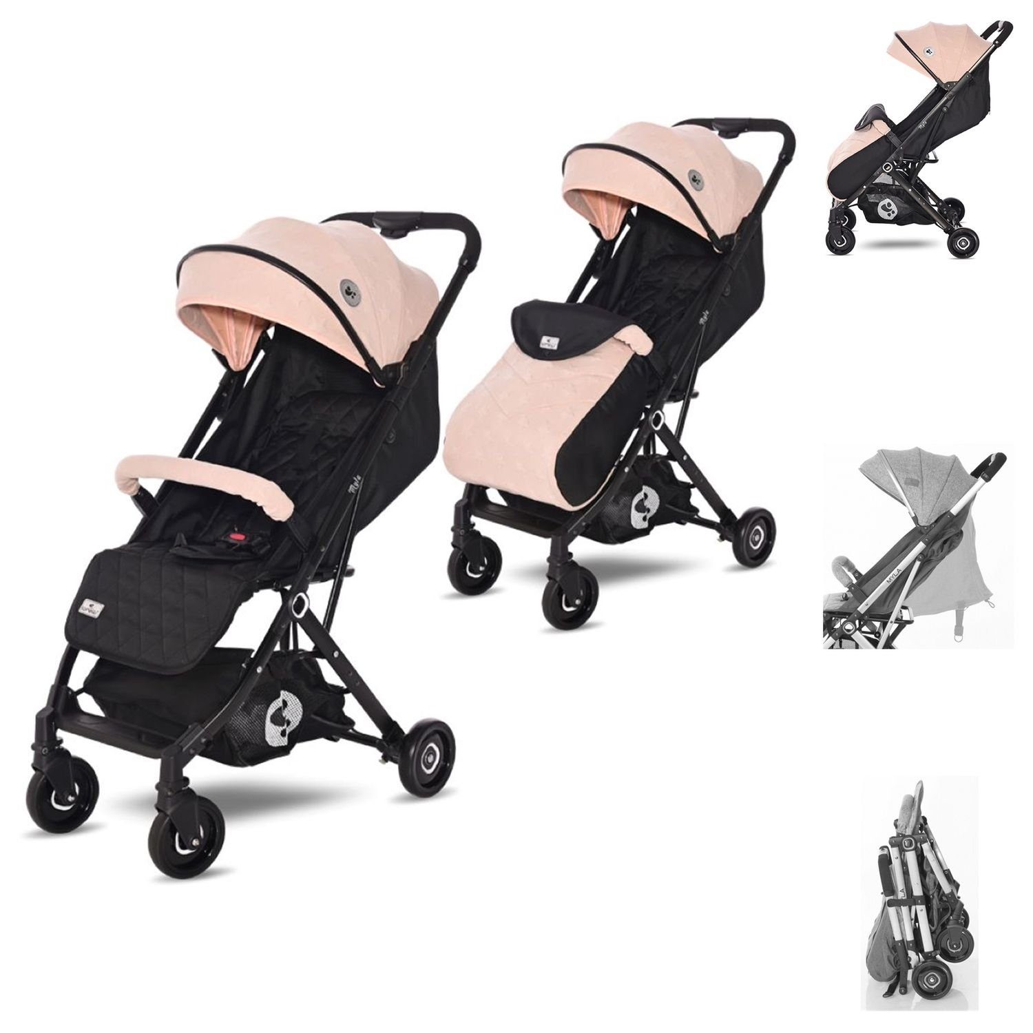 Lorelli Kinder-Buggy Kinderwagen Myla, Aluminiumrahmen Korb Fußsack klappbar mit Zusatzgriff rosa