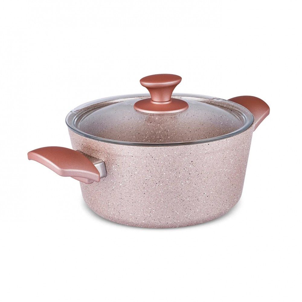 Karaca Topf-Set Biogranit Topf & Pfannenset 7-teilig Induktiongeeignet Roségold, Biogranit, Gleichmäßige Wärmeverteilung