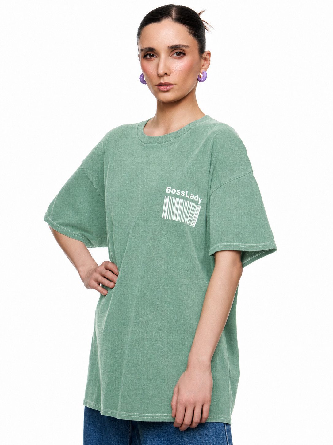 Worldclassca T-Shirt Worldclassca Oversized Print GIRL BOSS T-Shirt lang Sommer Oberteil