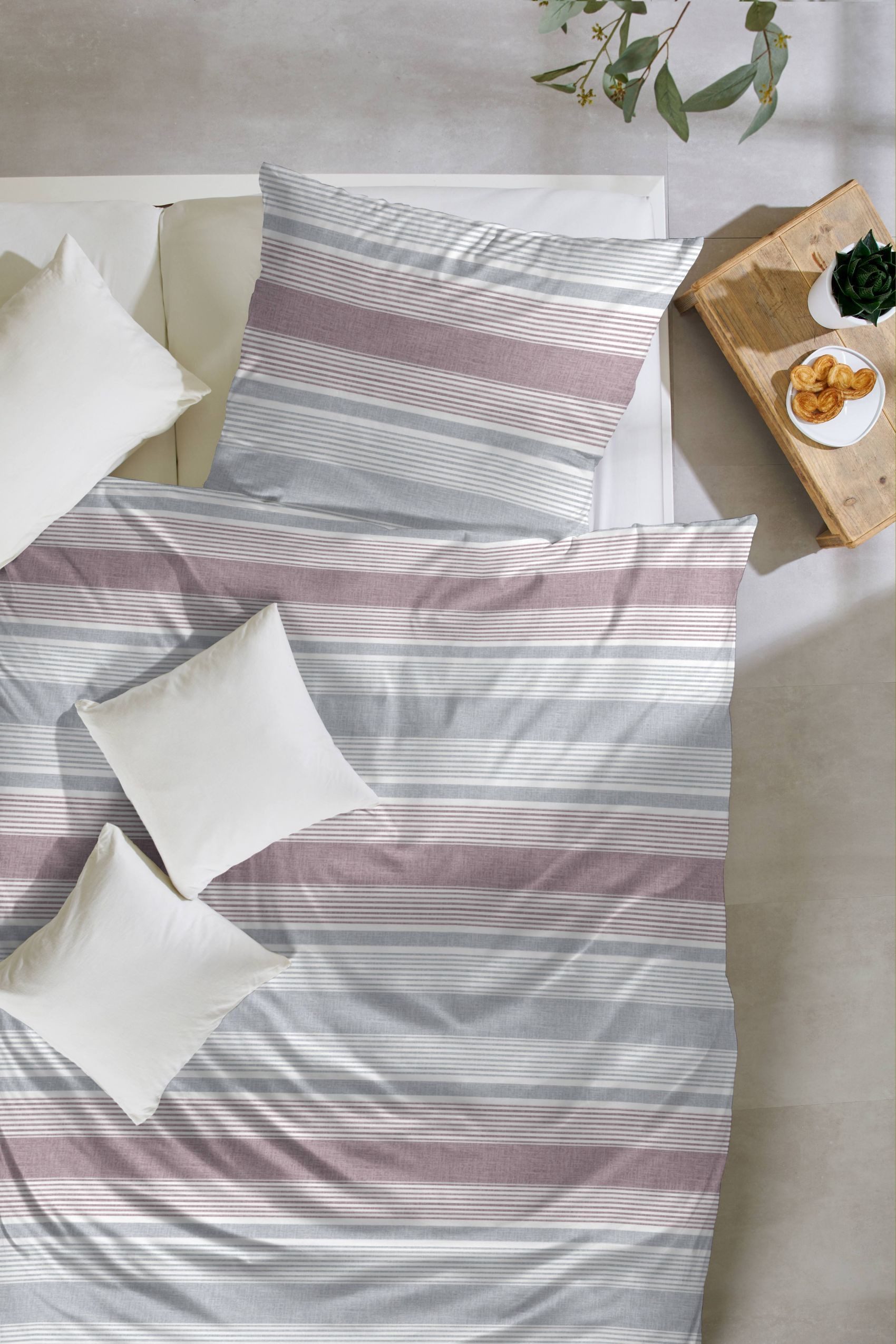 WESTMINSTER Bettwäsche Westminster Feinbiber Bettwäsche 135x200 Streifen silber lila 172154-8, Feinbiber, 2 teilig