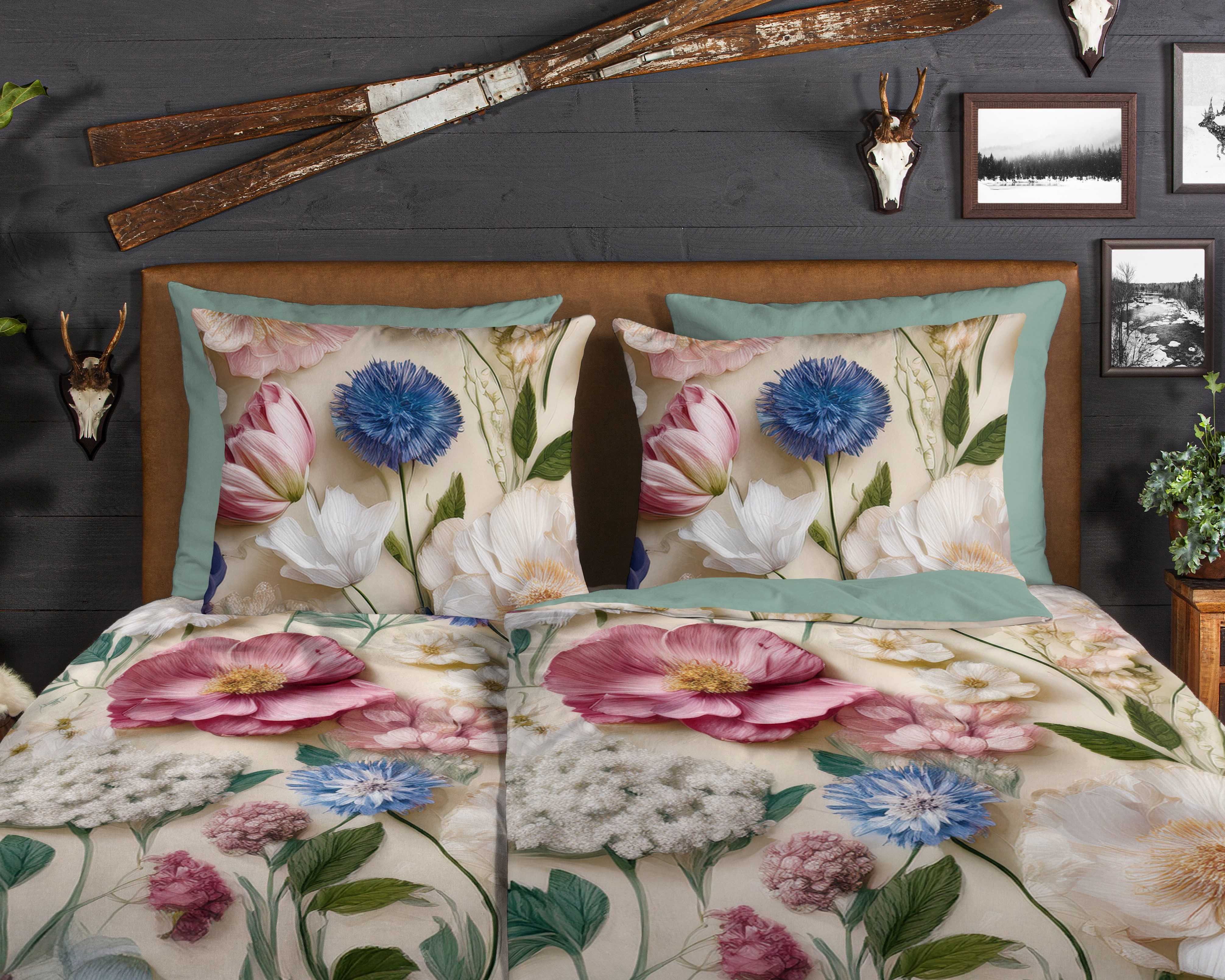 good morning Wendebettwäsche Zelma, Biber, Flanell, 2 teilig, Flanell, Biber, Winter, Warm, Reißverschluss, Wendeoptik, Blume