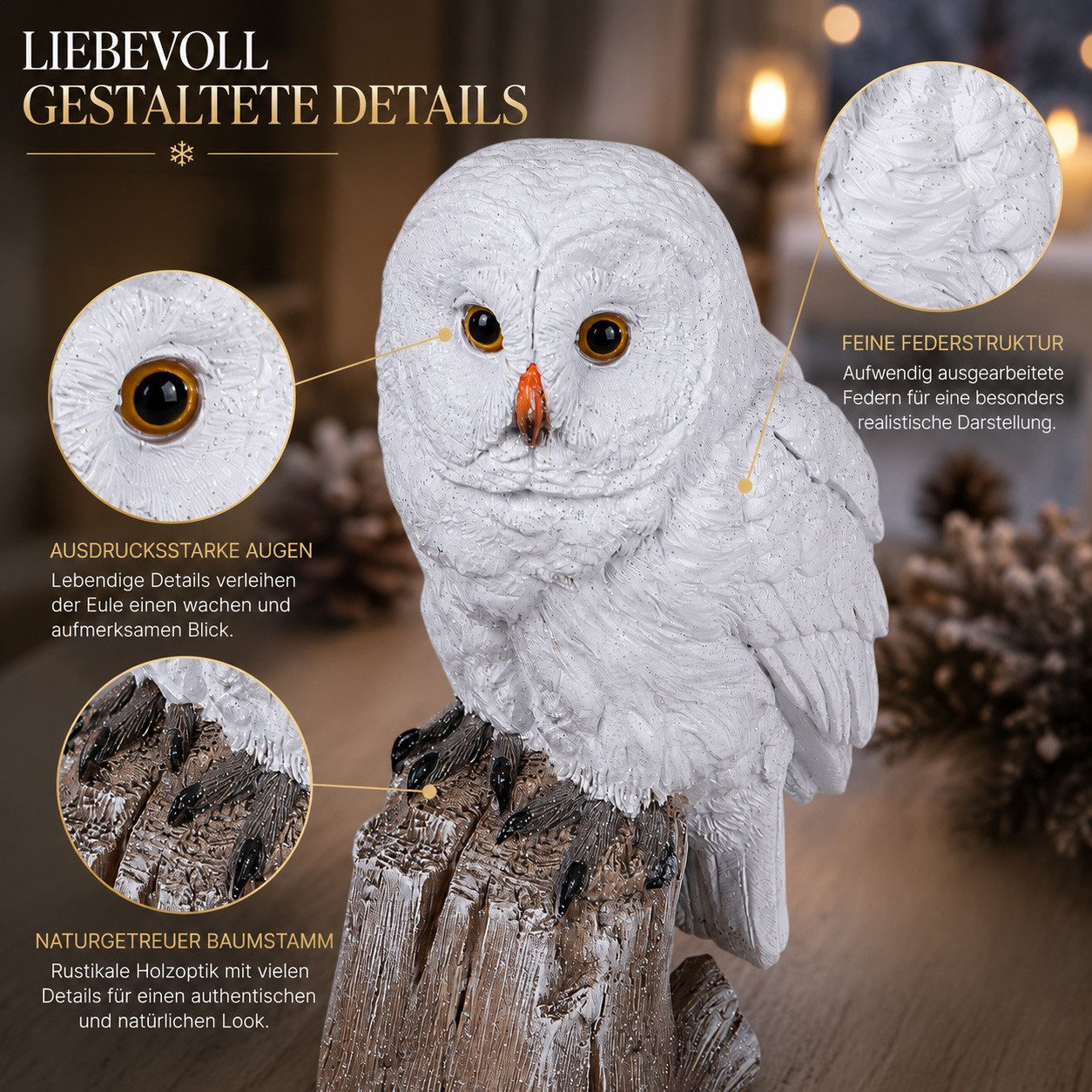 formano Dekofigur Eule auf Baumstamm 23 cm Deko Figur Winterdeko Dekofigur