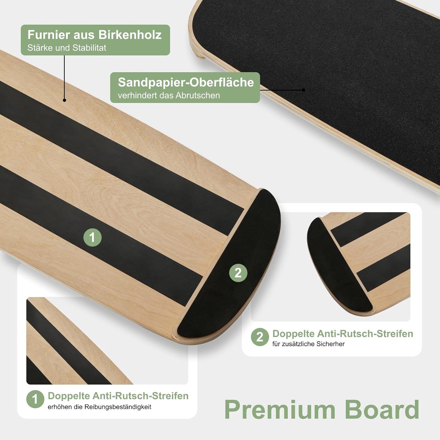 HOKO Balanceboard aus Birkenholz mit Korkrolle