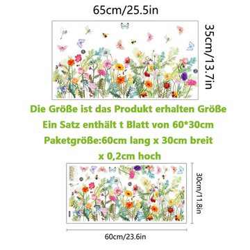 Juoungle Wandsticker Wandtattoo Garten Blumen Wandaufkleber bunt Blume Schmetterlinge