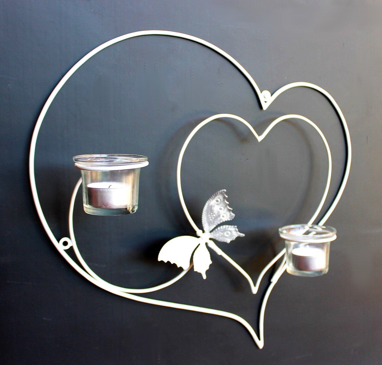 Wandkerzenhalter Herz Wandteelichthalter Kerze Wandleuchter 39 cm Metall Weiß DanDiBo Teelichthalter