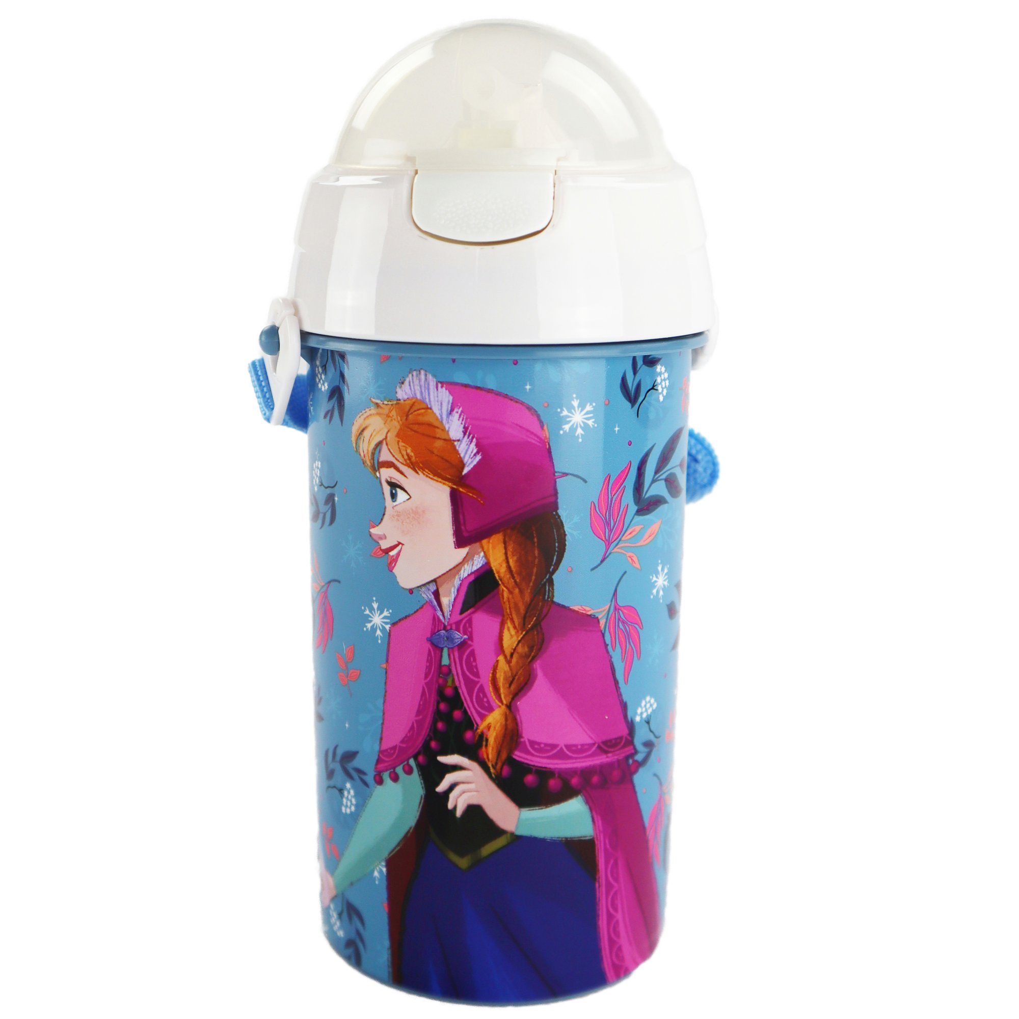 und integriertem Disney ml Wasserflasche, 500 Trinkflasche Flasche Anna Tragegurt Disney Trinkhalm Die mit Eiskönigin Elsa