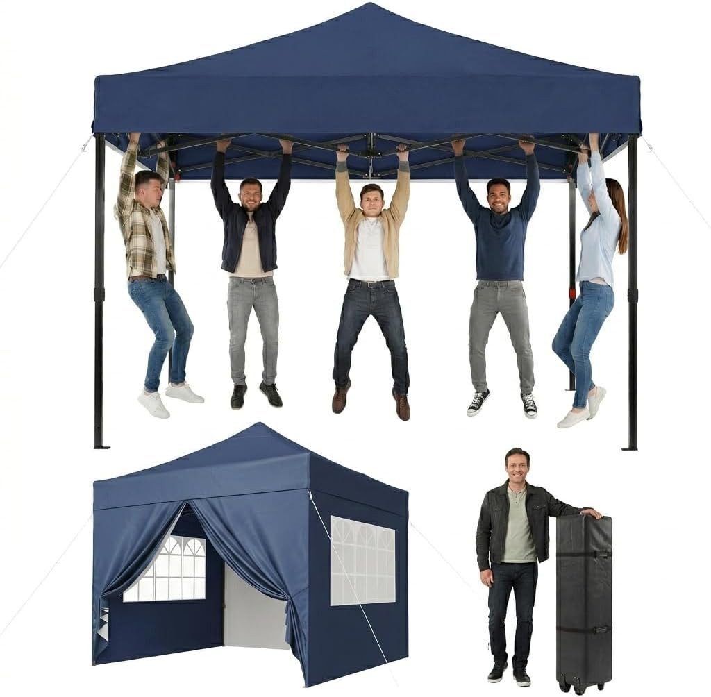 AOXUN Pavillon 3x3m Wasserdicht mit 4 Seitenwänden,Dunkelgrau, klappbar, 100% Wasserdicht & Hoher UV-Schutz