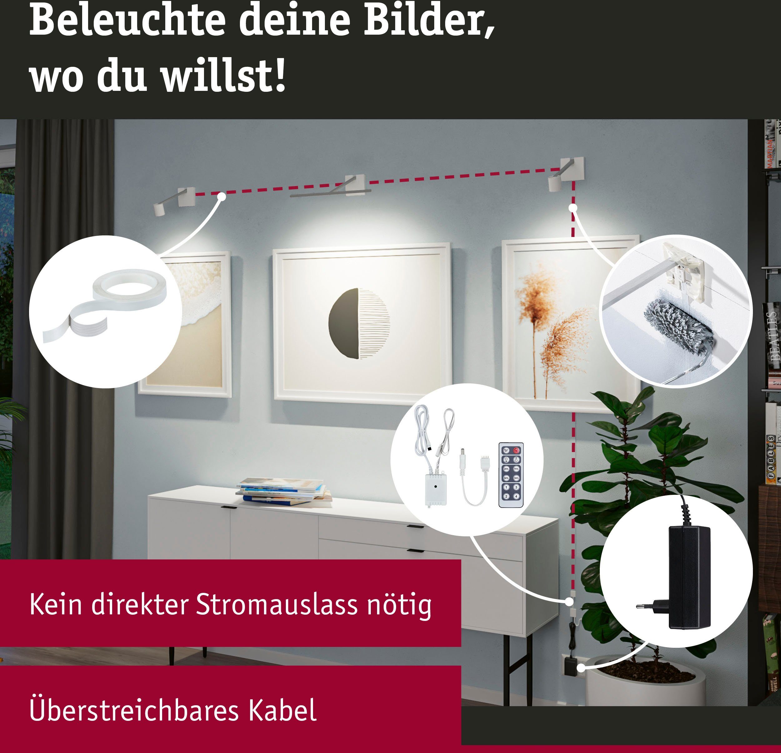 fest LED Adelia, dimmbar LED Warmweiß, Bilderleuchte integriert, Paulmann