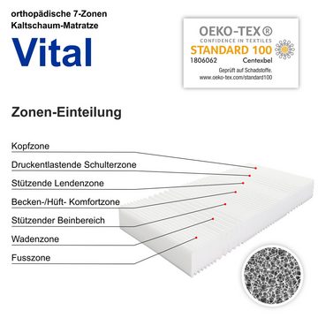 Kaltschaummatratze Vital, 18cm hohe Matratze mit 7 Zonen Kaltschaumkern, Matratzen Perfekt, 18 cm hoch, 7 Zonen Kaltschaumkern, widerstandsfähiger Doppeltuchbezug