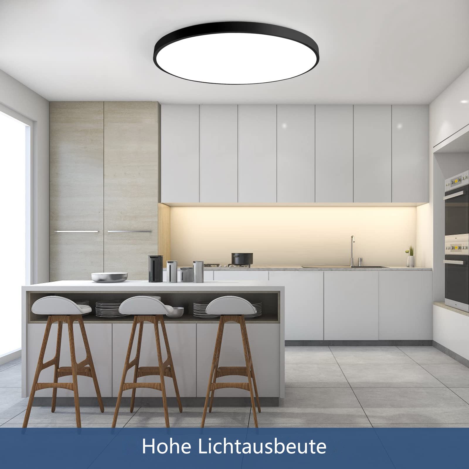 JDONG LED Deckenleuchte Flach Rund Schwarz/Weiß 50cm Deckenlampe Dimmbar 3000K-6000K, LED fest integriert, Kaltweiß, Neutralweiß, Warmweiß, mit Fernbedienung fü – Bild 5 von 5