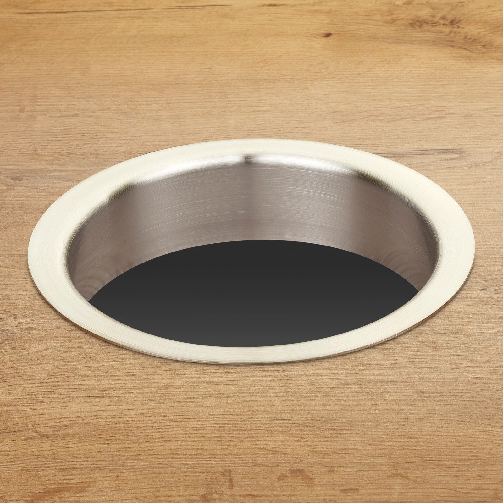 SO-TECH® Möbelbeschlag Durchwurfring Einfwurfring Edelstahl fein gebürstet, Ø 180 mm, H 41,5 mm zum Einbau in Waschtisch / Arbeitsplatte