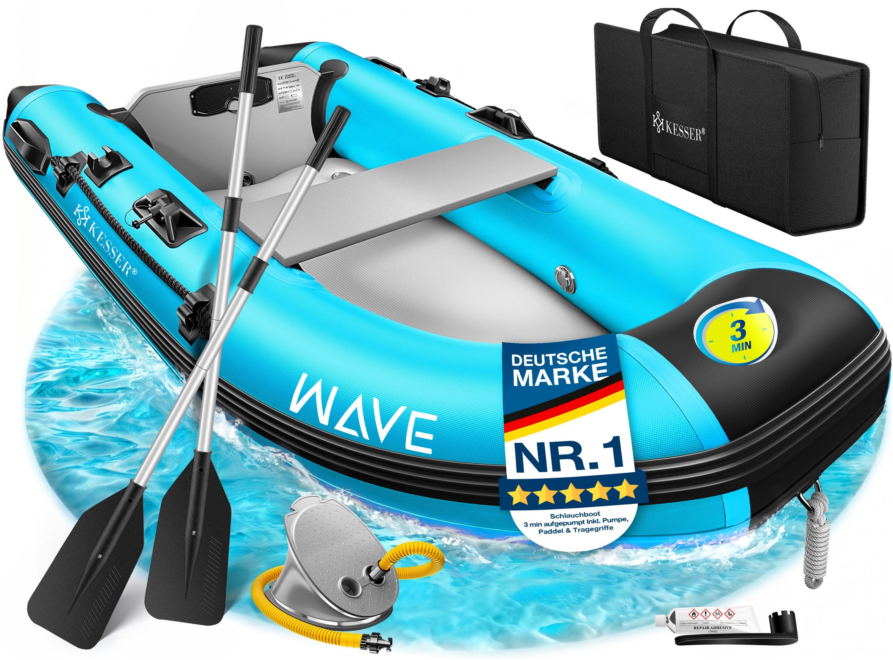 KESSER Schlauchboot aufblasbares Paddelboot für 2 Personen, motorisierbar, 2,30m, WAVE Motor geeignet