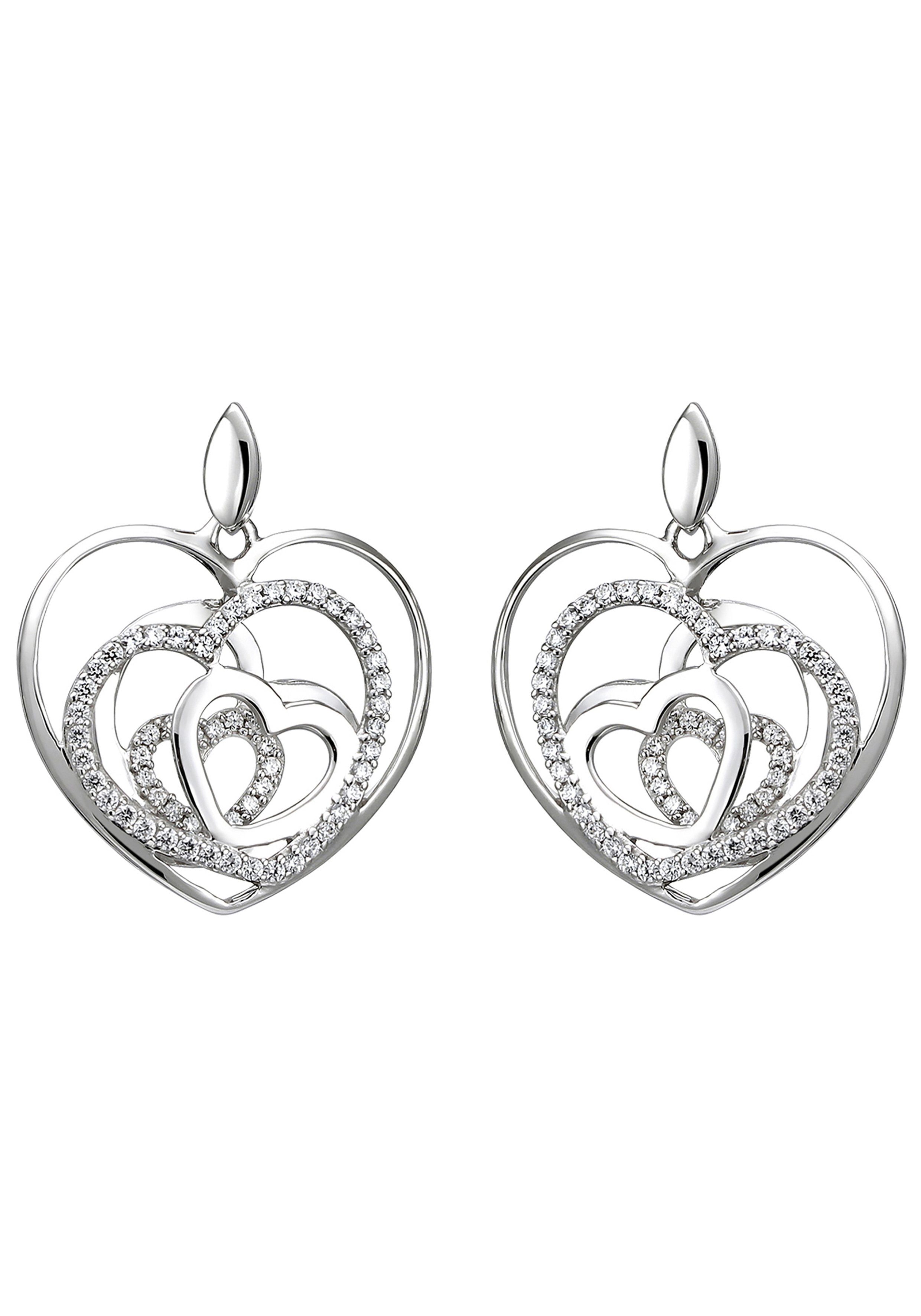 JOBO Paar Ohrhänger Herzen, 925 Silber mit 114 Zirkonia | Ohrhänger