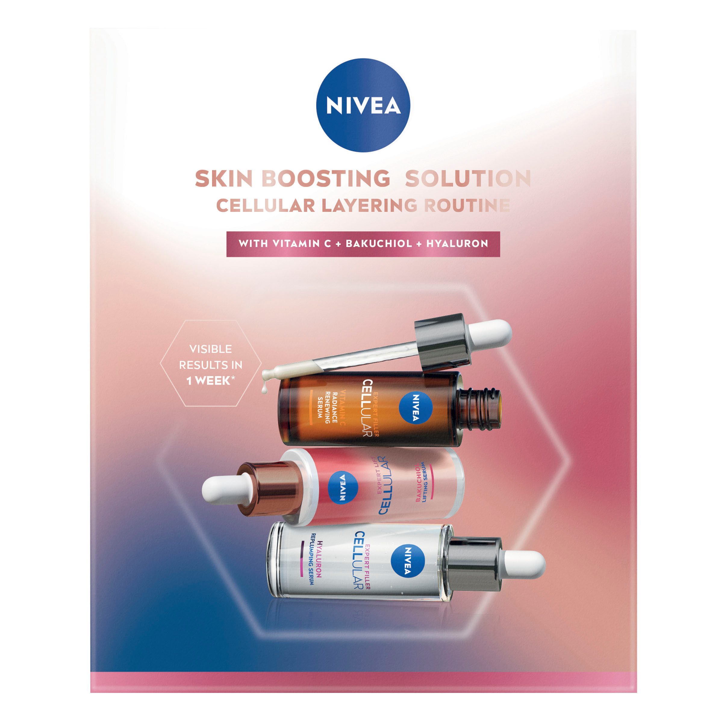 Nivea Gesichtspflege-Set CELLULAR SERUM LAYERING ROUTINE-SET, 3-tlg., mit drei Seren, flüssige Textur, dermatologisch getestet