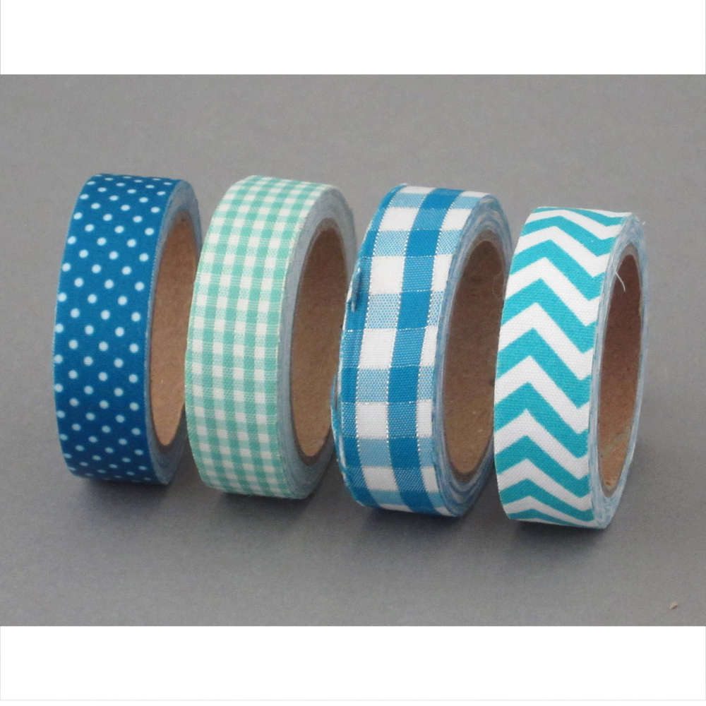 Gasper Bastelband Stoff-Klebetape 4er Set. 1,5cm x 3m. Textil Klebeband, Tape