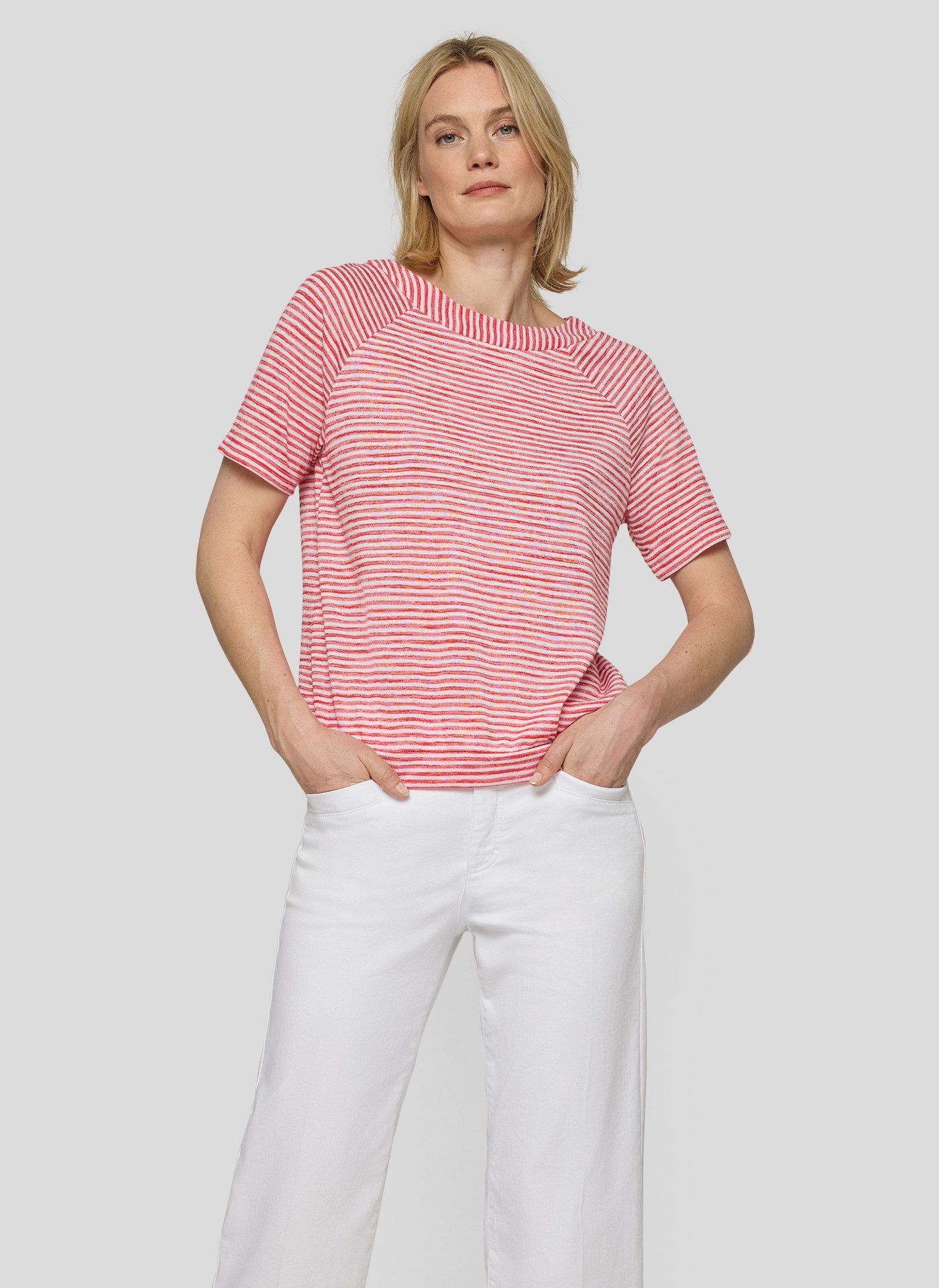 Rabe Kurzarmshirt im Streifen-Look und mit Rundhals