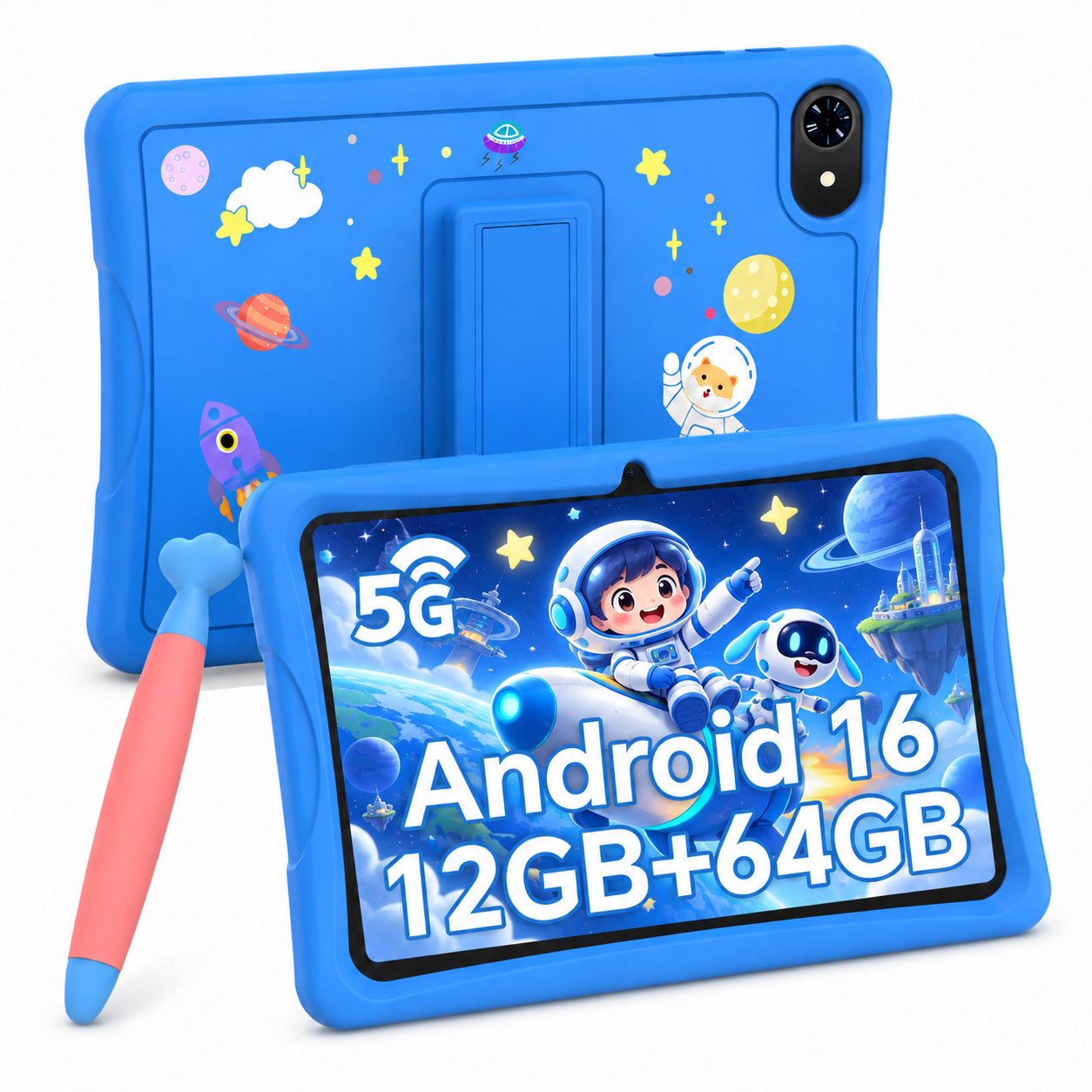 VekfulPC 10,1" K10 Kinder Tablet mit Hülle und Stift Tablet (10.1", 64 GB, Android16, Android 16, Google Kids Space, 10,1" HD, 5000mAh, 12GB+64GB)