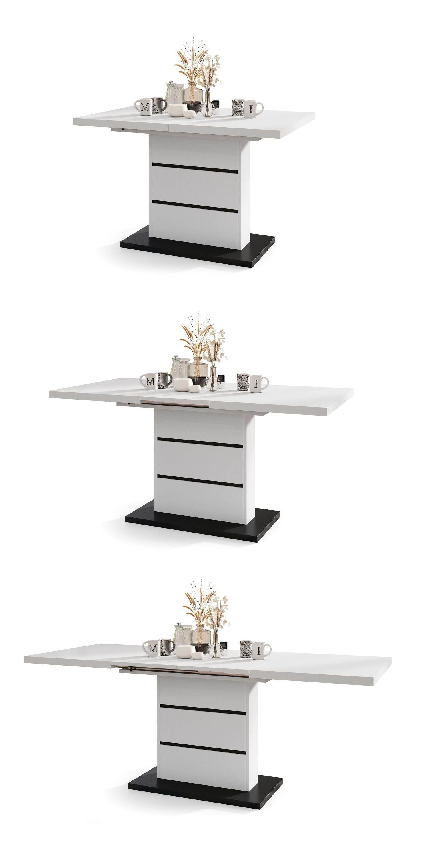 200 Weiß Weiß Schwarz Design matt Schwarz - - cm 120 Esstisch ausziehbar matt matt Esstisch Mazzoni Tisch Piano