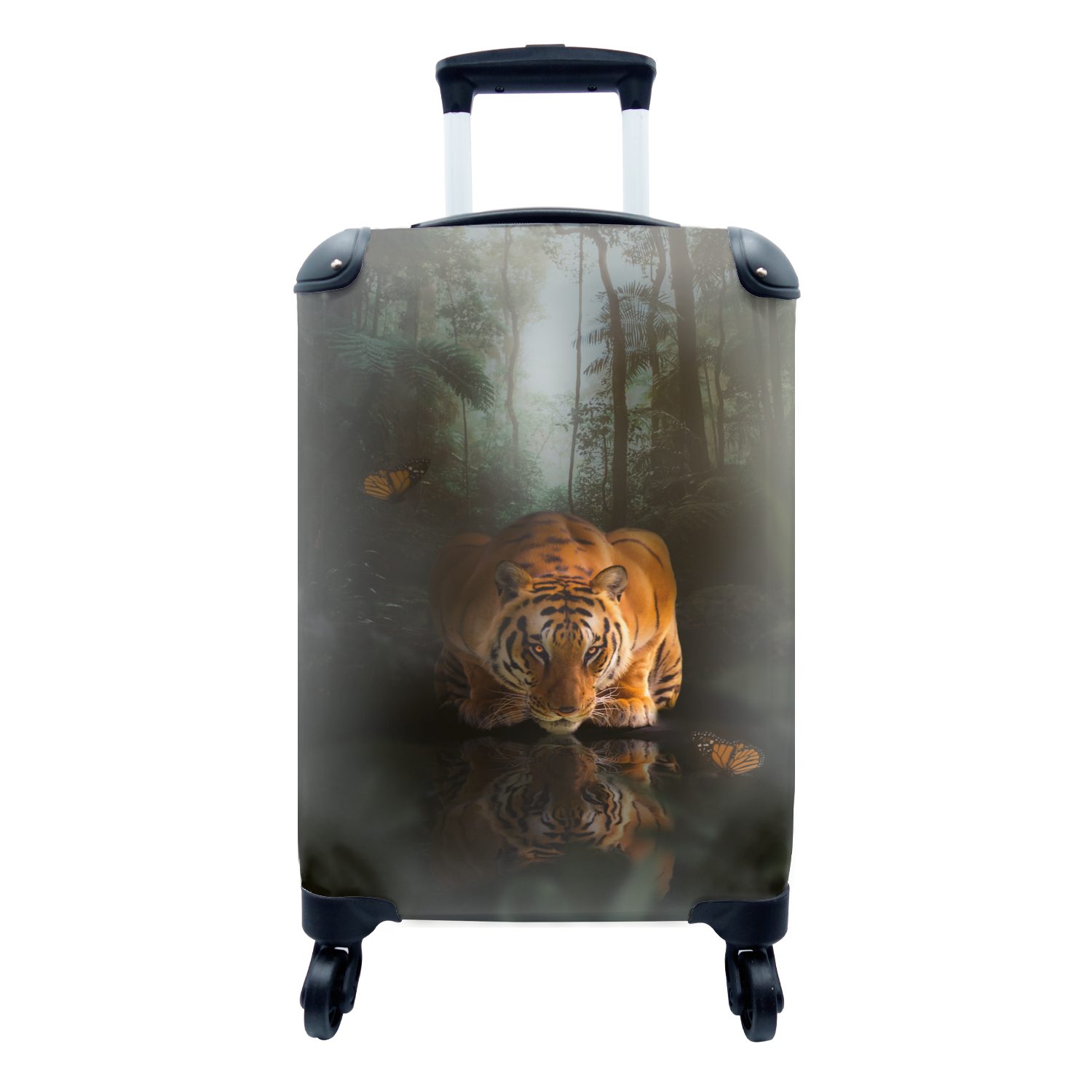 MuchoWow Handgepäckkoffer Tiger - Gold - Dschungel, 4 Rollen, Reisetasche mit rollen, Handgepäck für Ferien, Trolley, Reisekoffer