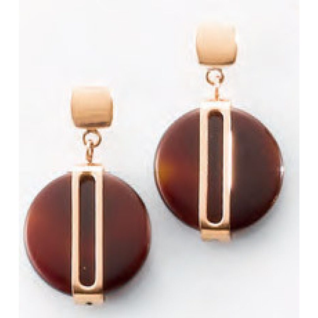 Javoli.com Paar Ohrstecker Victoria Roségoldfarbene braun gemusterte Ohrringe