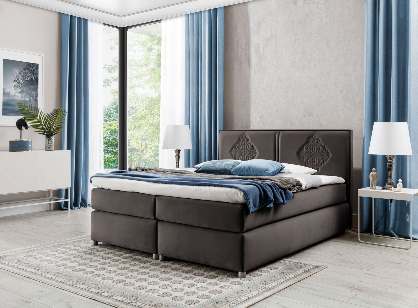 Polster JVmoebel Schlafzimmer Doppel Braun Hotel Design Bett, Boxspring Luxus Bett Betten