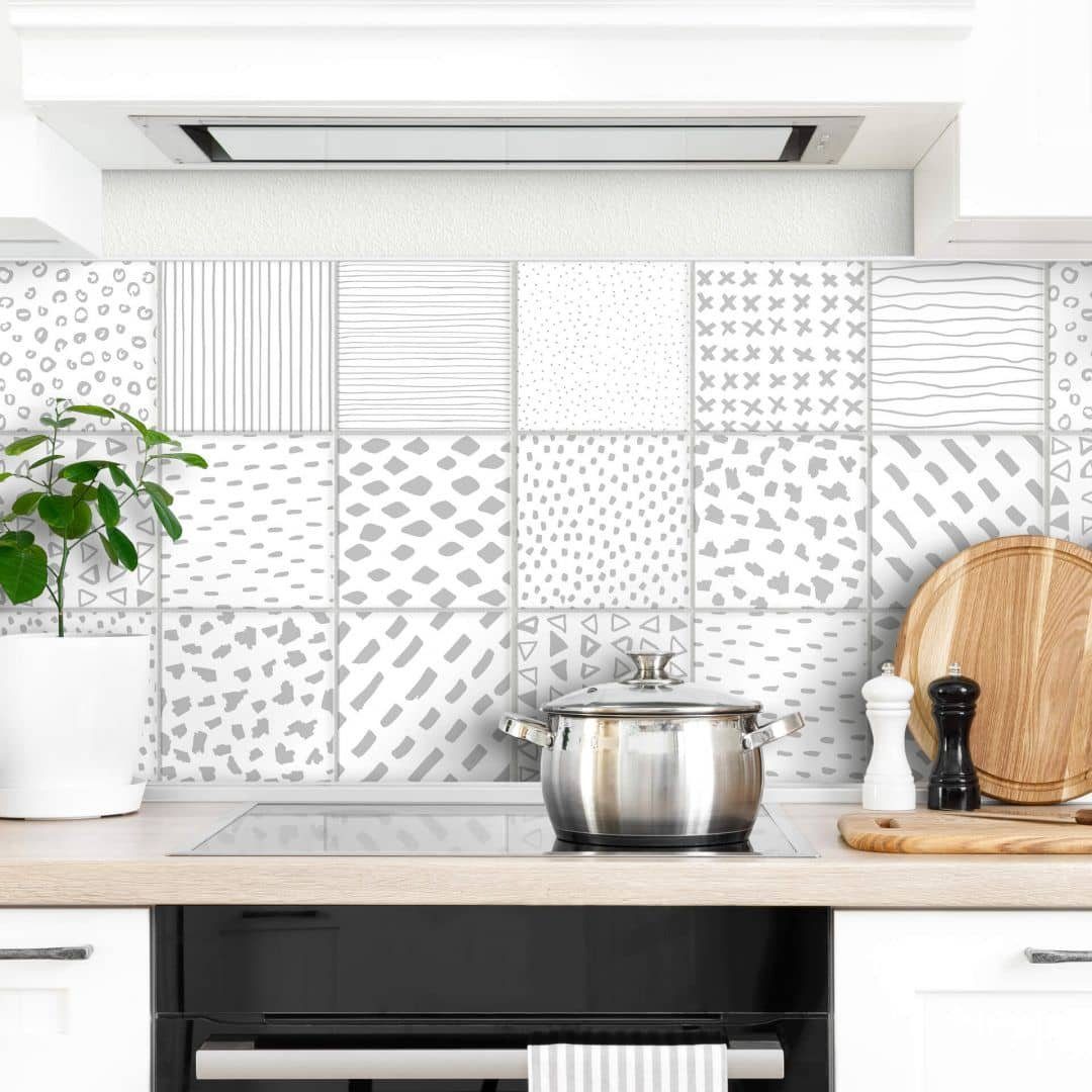 K&L Wall Art Fliesenaufkleber Formen, abstrakt geometrisch, grau/weiß, selbstklebend, 12er Set