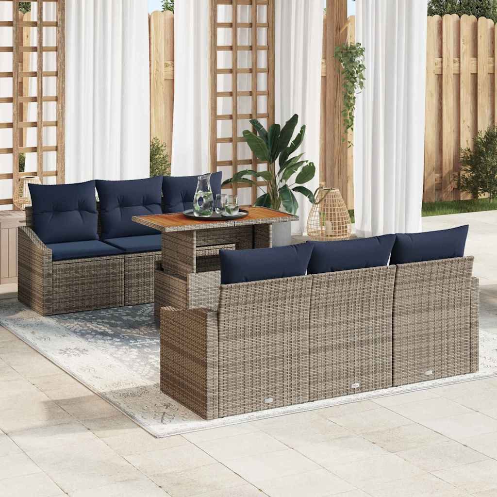 vidaXL Gartenlounge-Set Garten-Sofa-Set mit Speicher 7 pcs Grau Poly Rattan, (7-tlg)