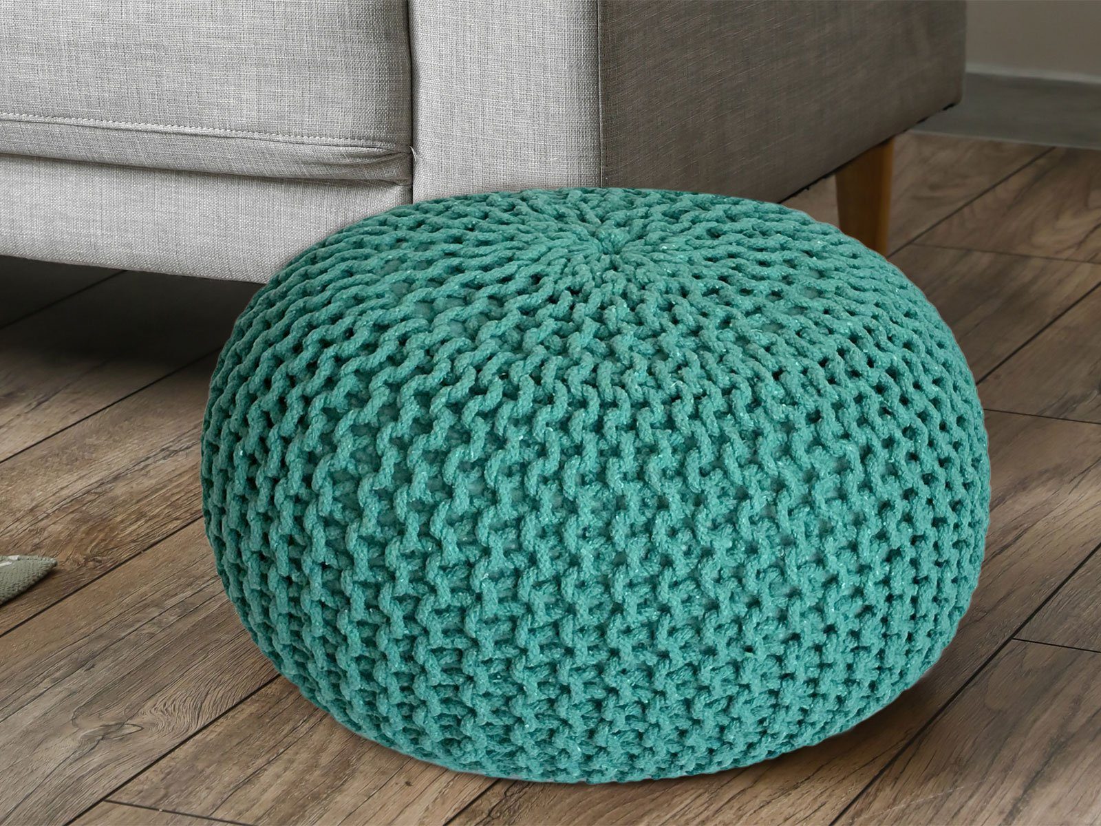 Casamia Pouf Strickhocker Pouf Ø cm Strick Bodenkissen 45 grün cm H Sitzpouf 30