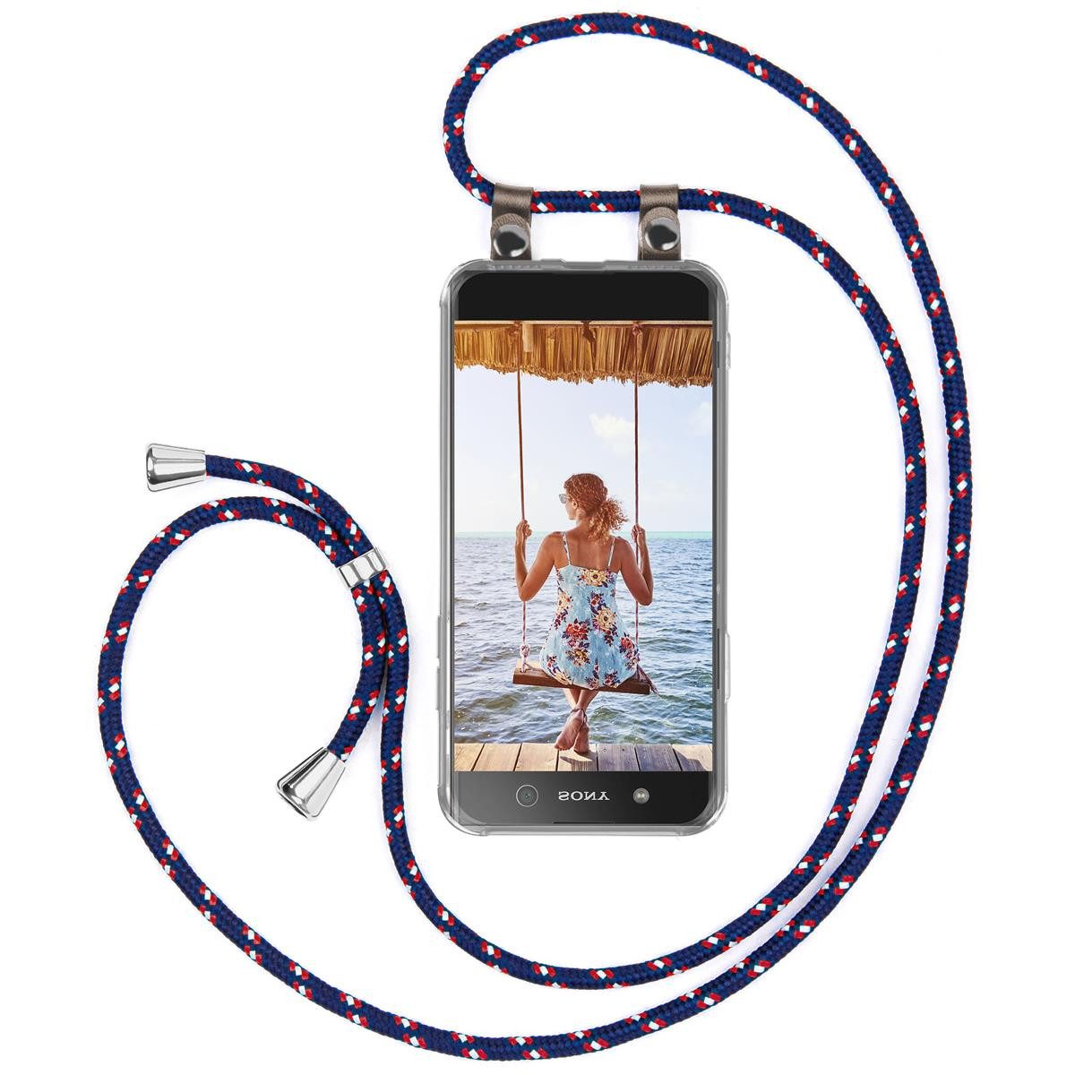 moex Handykette für Sony Xperia XA1 Hülle mit Band Free Spirit Blau 5 Zoll, Handyhülle zum Umhängen Handyband Kette abnehmbar Handy Umhängeband