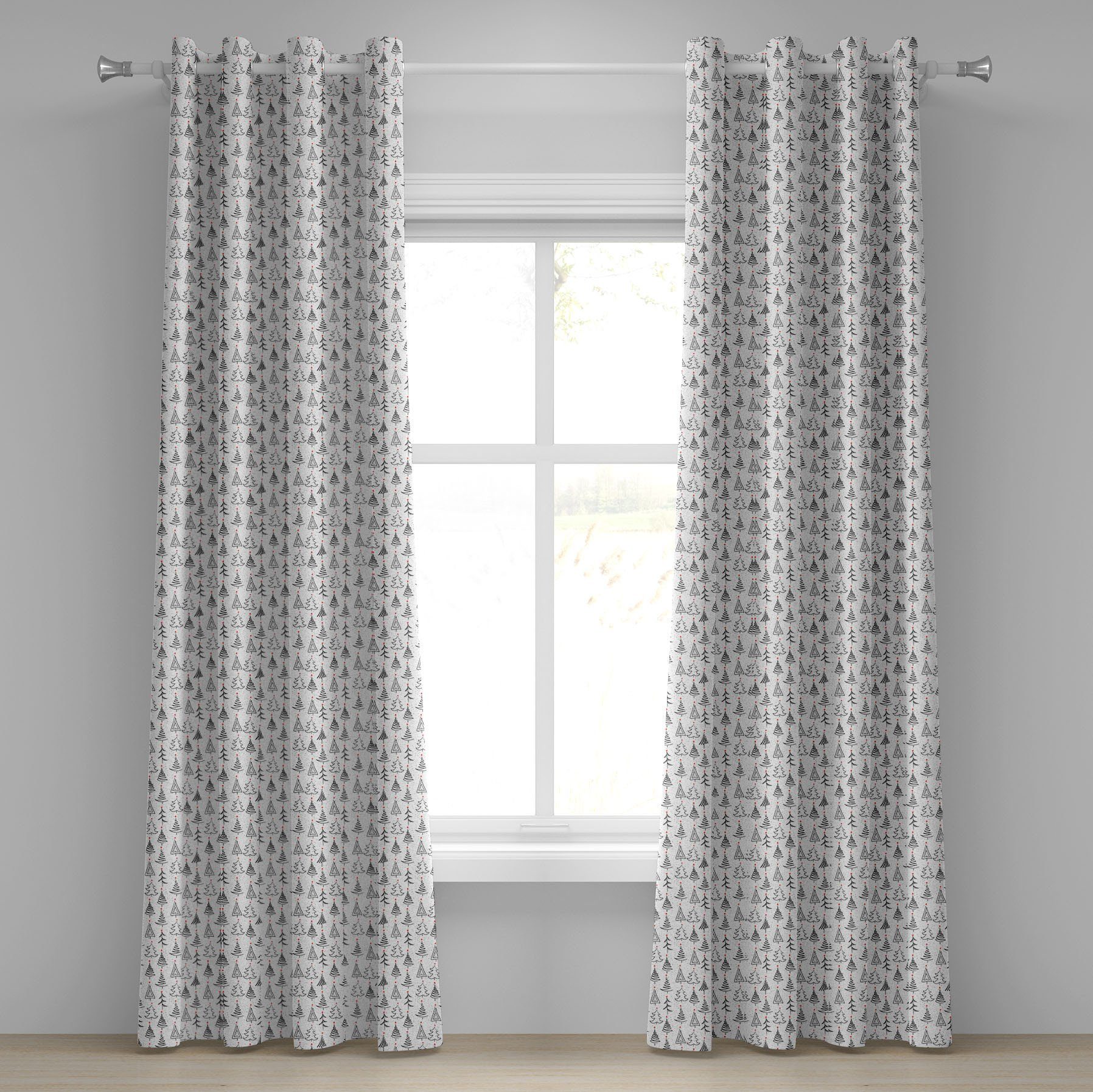 Gardine Dekorative 2-Panel-Fenstervorhänge für Schlafzimmer Wohnzimmer, Abakuhaus, Baum Doodle Sketch Art-Stern