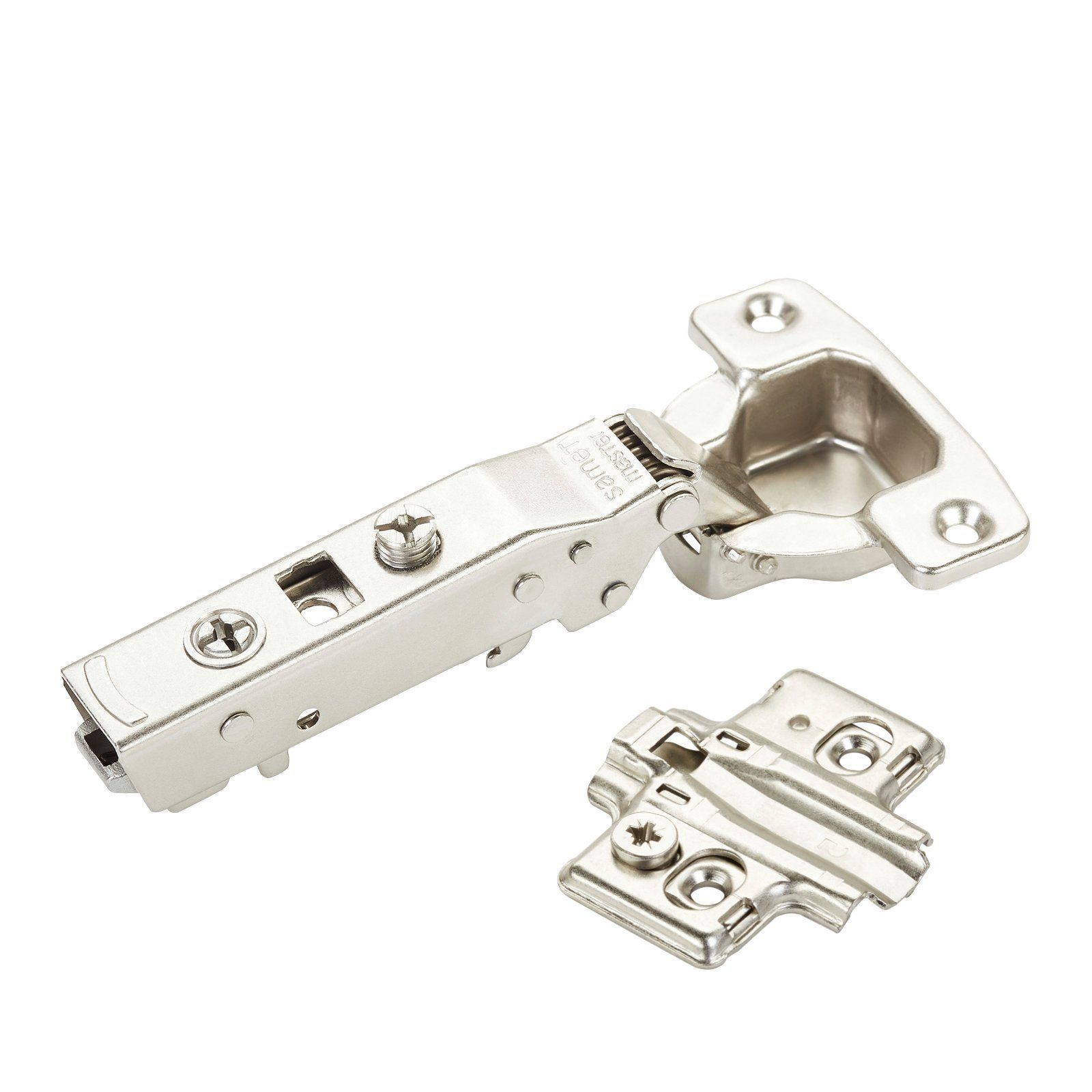 SO-TECH® Türbeschlag Topfband Scharnier T48 Eckanschlag 110° mit Schließautomatik, Set mit Kreuzmontageplatte (Exzenter)
