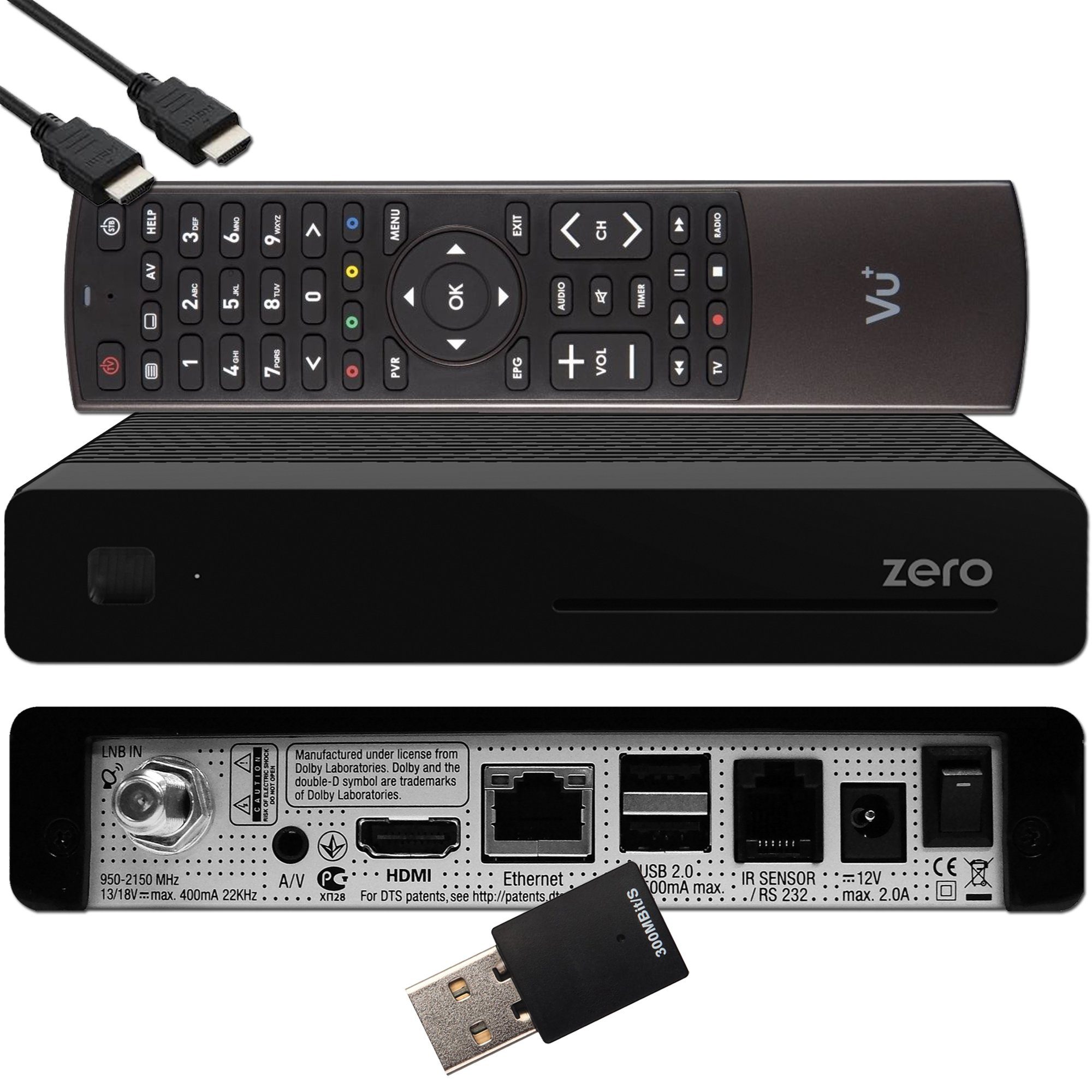 VU+ Zero Linux Full HD Sat Receiver - Schwarz + 300 Mbits Wifi Stick SAT-Receiver