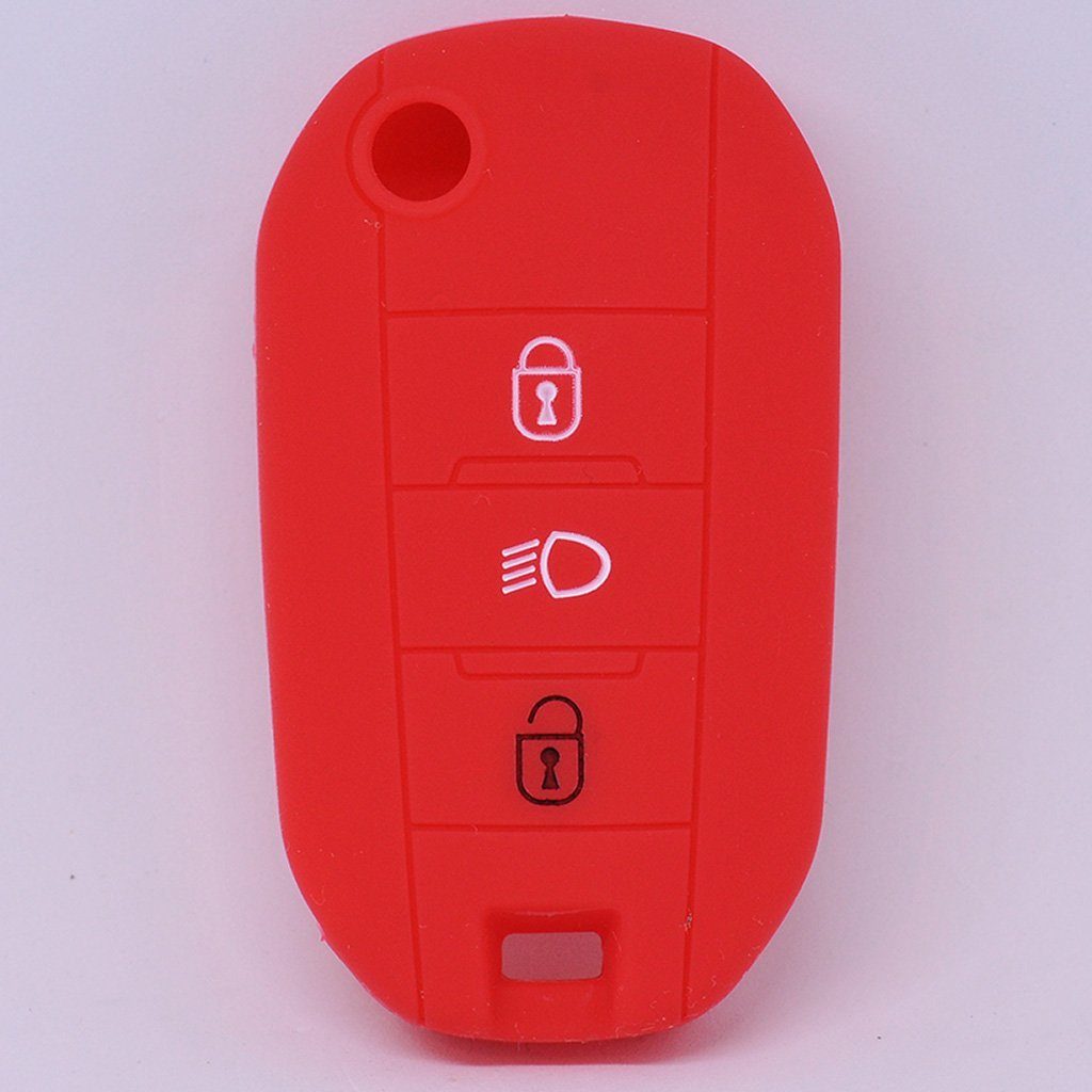 mt-key Schlüsseltasche Autoschlüssel Softcase Silikon Schutzhülle Rot, für Peugeot 208 301 308 508 5008 2008 Expert Citroen C3 C4 Spacetourer