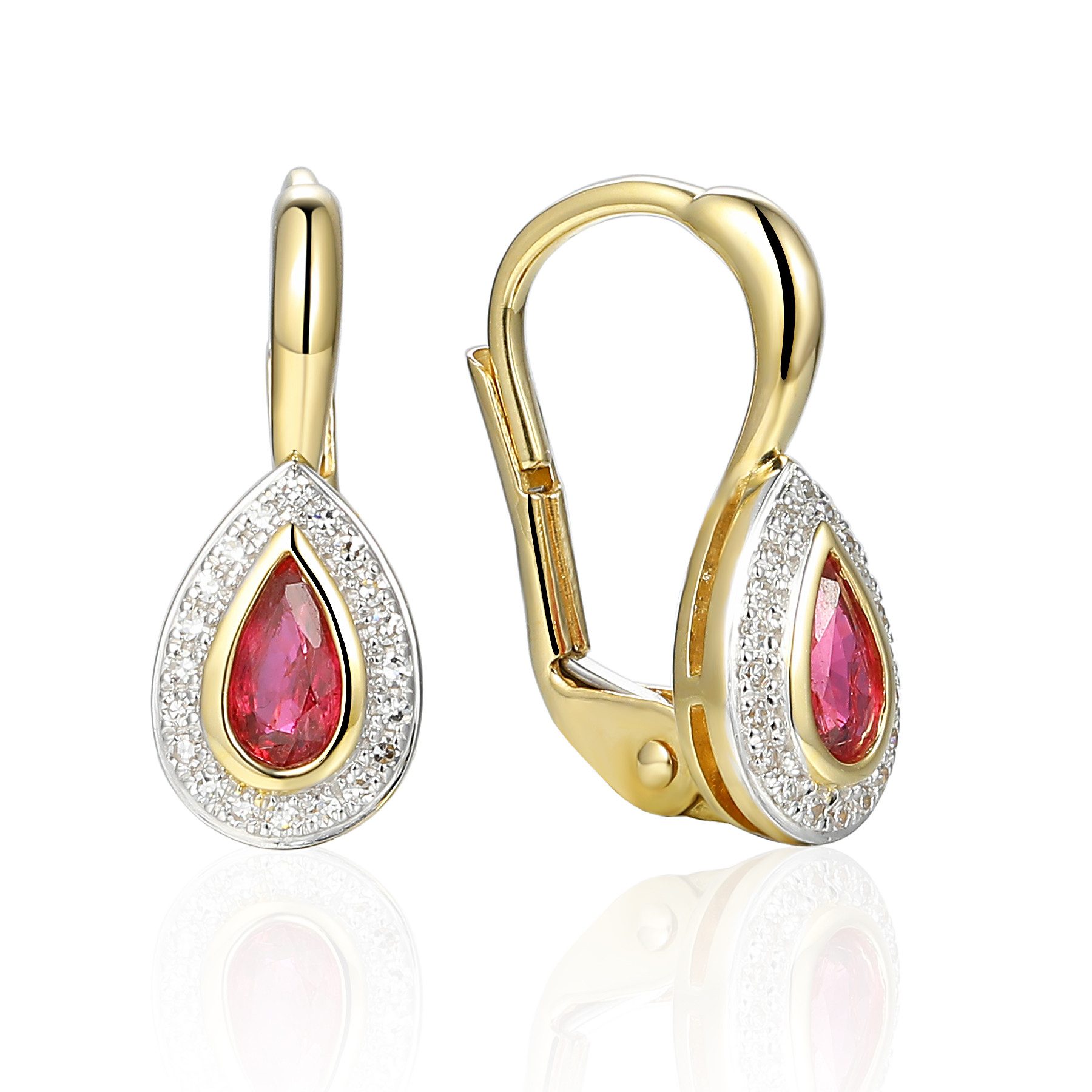 Stella-Jewellery Paar Ohrhänger 585er Gelbgold Ohrhänger Rubin tropfenf. Diamanten (inkl. Etui)