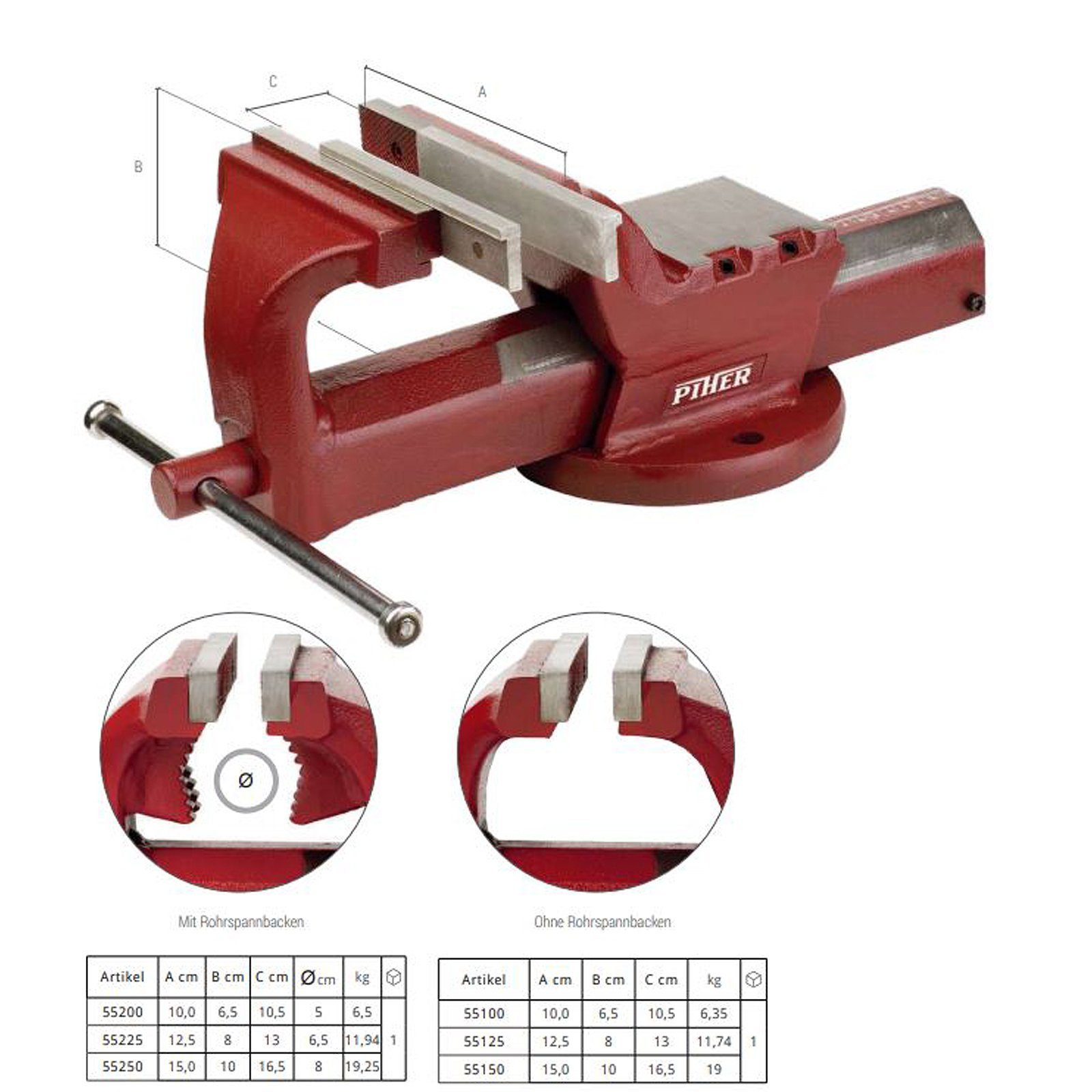 Piher Schraubstock Schraubstock mit Vierkant-Führung 150 mm