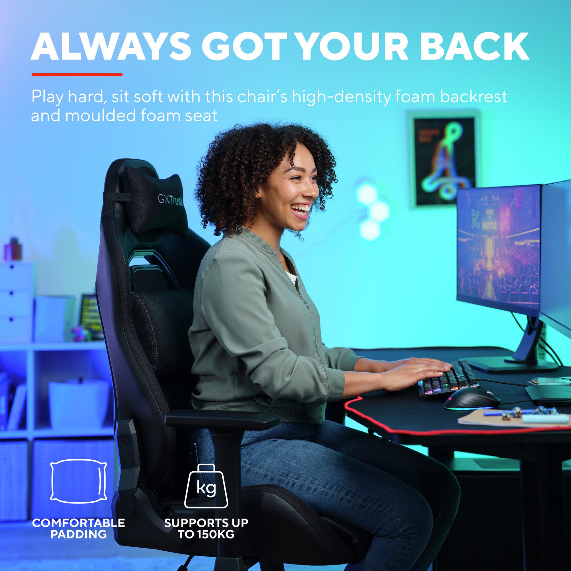 Trust Gaming Chair GXT714 RUYA Gamingstuhl ergonomisch höhenverstellbar – Bild 5 von 5